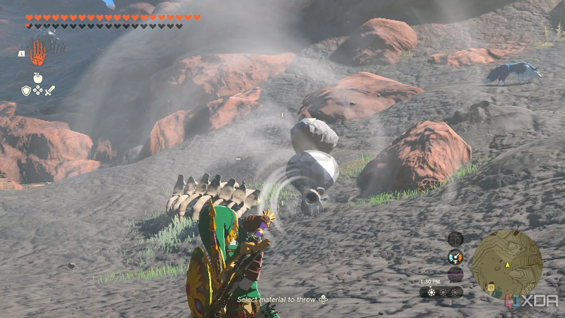 Link ném vũ khí mục nát vào Rock Octorok để phục hồi trong Zelda TOTK