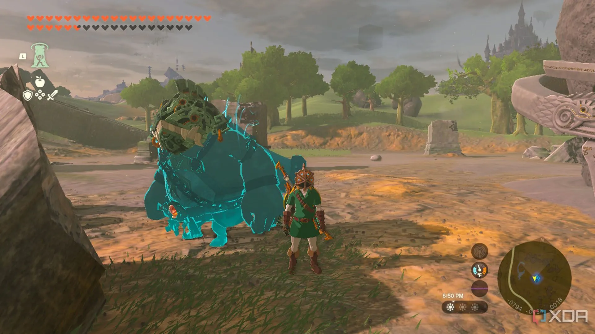 Link và đồng đội Yunobo đeo mặt nạ Divine Beast trong Zelda: Tears of the Kingdom