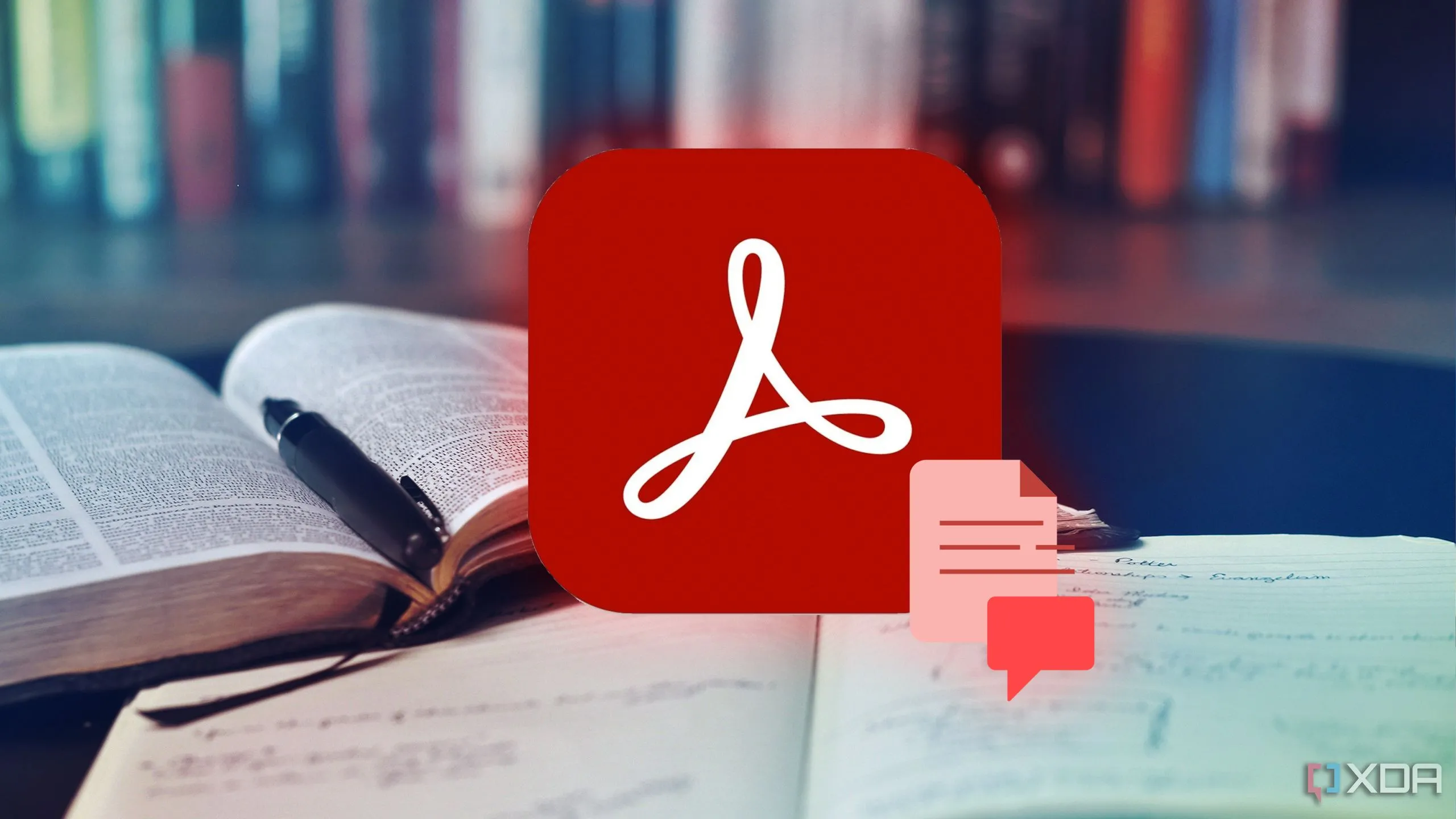 Logo Adobe Acrobat và sách trên nền, biểu tượng của các phần mềm chỉnh sửa PDF phổ biến