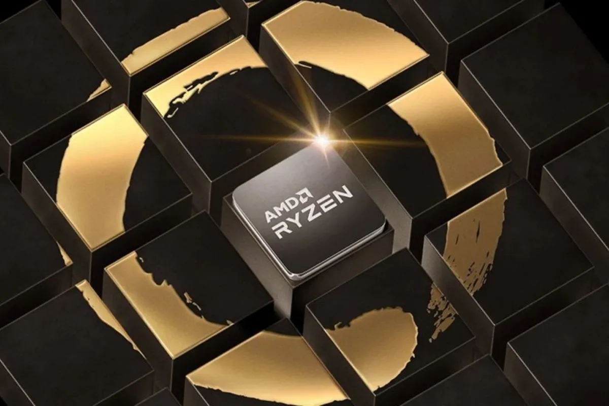 Logo AMD Ryzen trên nền kỹ thuật số