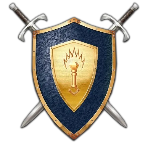 Logo Battle for Wesnoth, game chiến thuật theo lượt lấy bối cảnh thế giới kỳ ảo.
