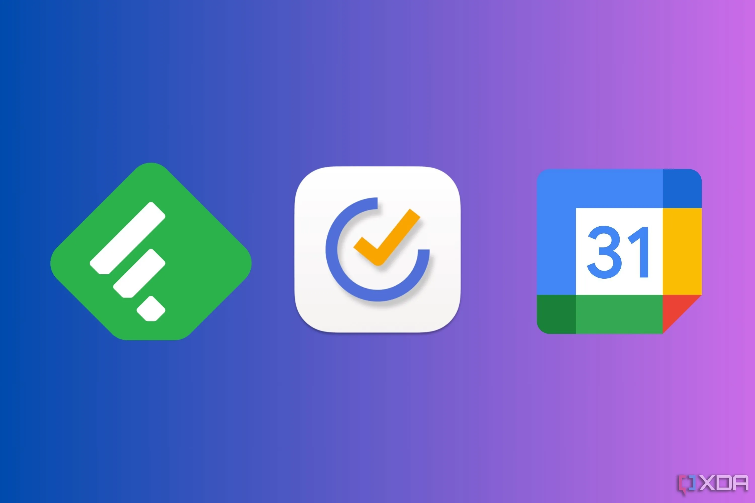 Logo các ứng dụng năng suất phổ biến như Feedly, TickTick và Google Calendar thể hiện sự đa dạng của công cụ quản lý công việc.