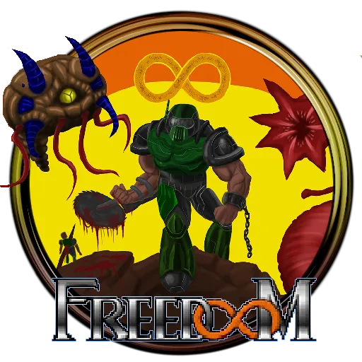 Logo game Freedoom, phiên bản mã nguồn mở miễn phí của tựa game bắn súng Doom.