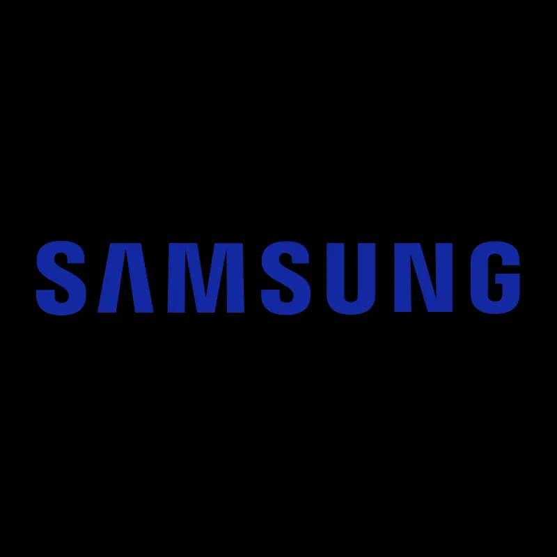 Logo Samsung màu xanh trên nền trong suốt, biểu tượng của sự kiện ra mắt Galaxy Z Fold 7 và Z Flip 7.