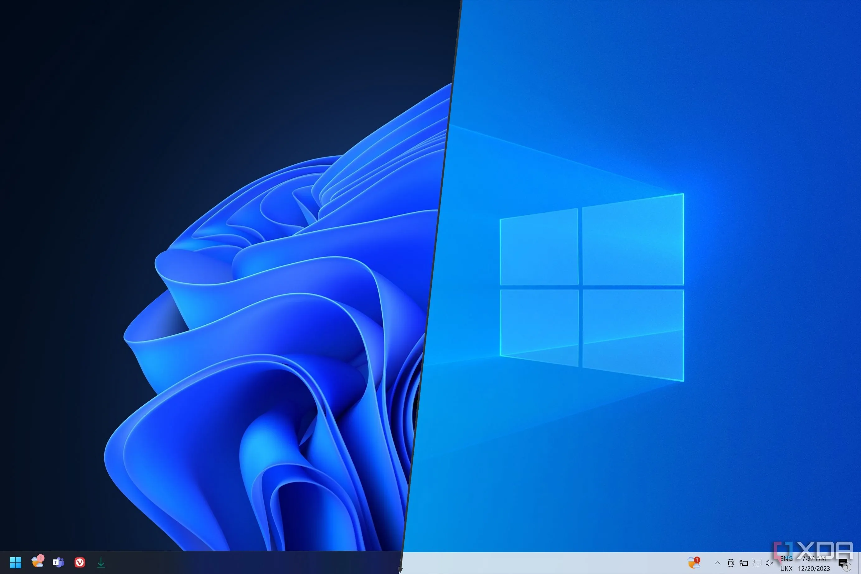 Logo và giao diện của Windows 11 cùng Windows 10, minh họa quá trình chuyển đổi hệ điều hành