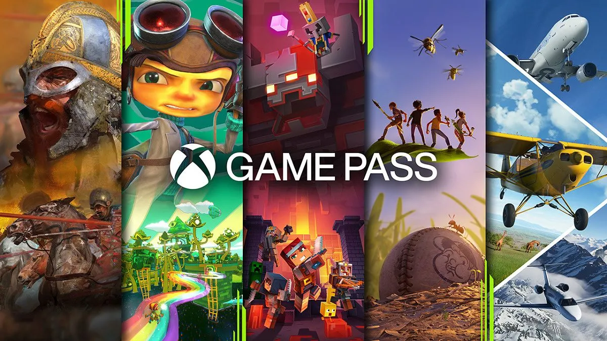 Logo Xbox Game Pass với các tựa game nổi bật minh họa cho kho game đa dạng