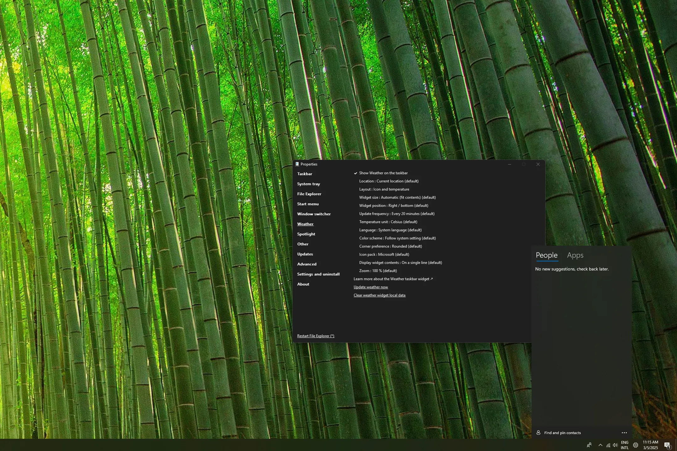 Lỗi hiển thị icon My People thay vì widget thời tiết trên thanh Taskbar Windows 11 khi sử dụng ExplorerPatcher