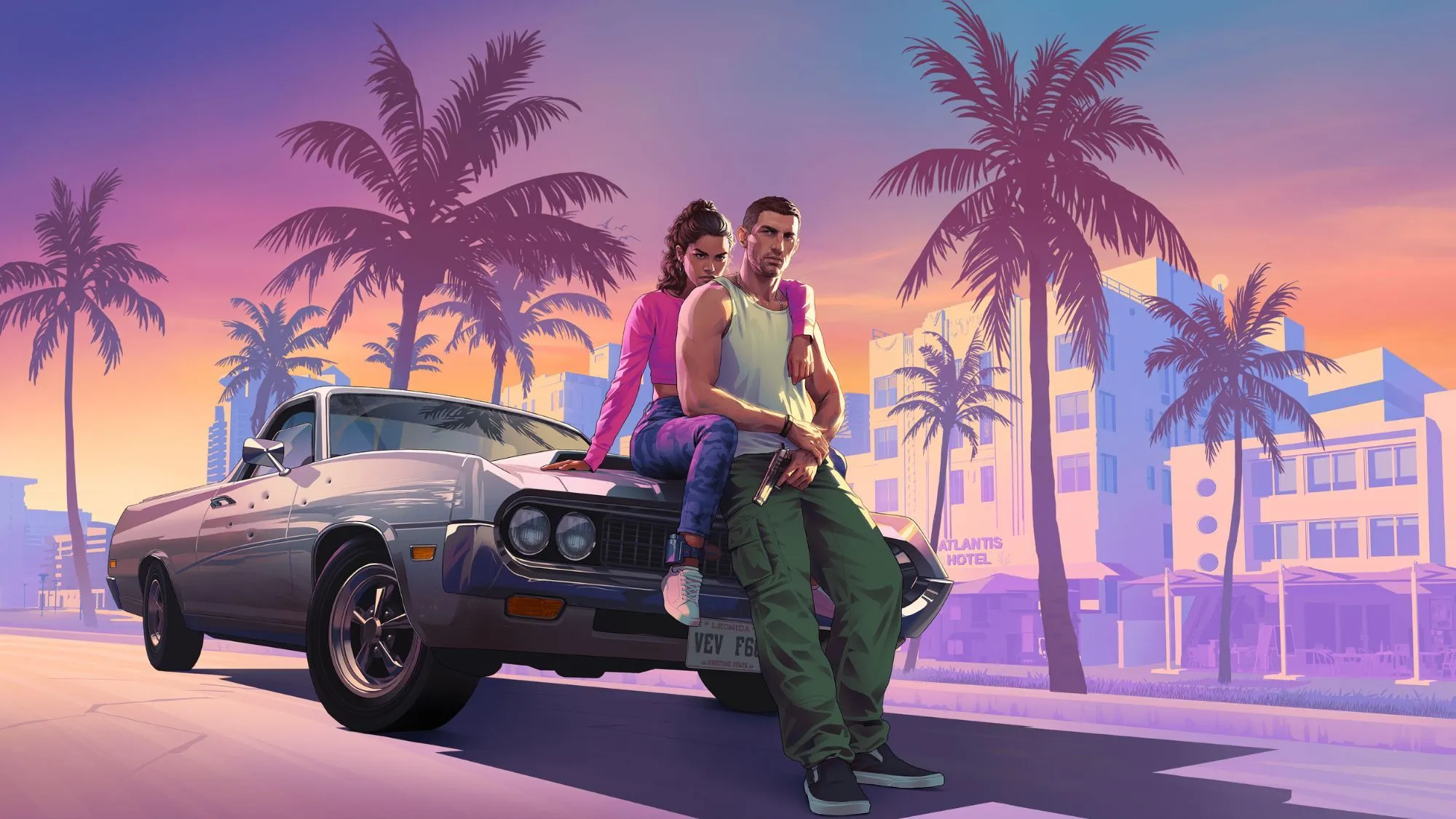 Lucia và Jason trên mui xe ô tô trong trailer GTA VI thứ hai