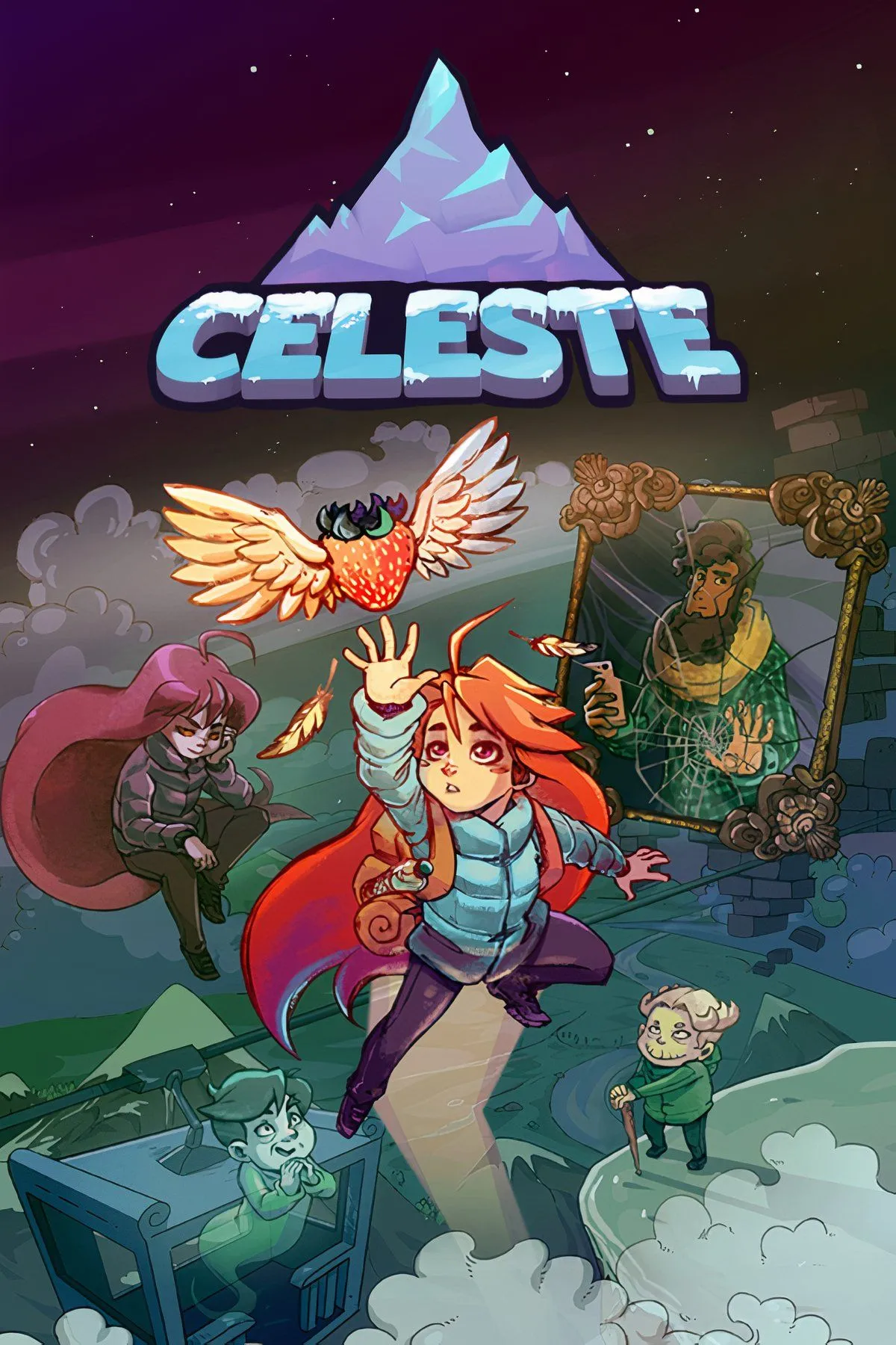 Madeline vượt qua các chướng ngại vật trong môi trường tuyết phủ của game Celeste
