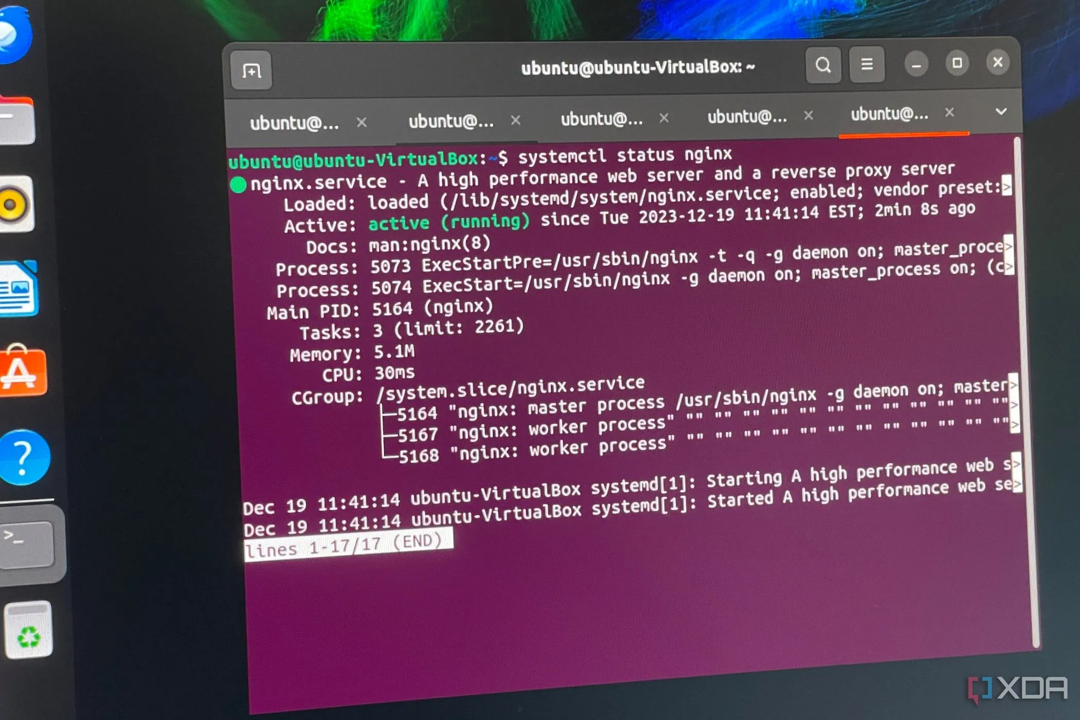 Màn hình cấu hình Nginx trên Ubuntu, minh họa hiệu suất ổn định của Nginx trên hệ điều hành Linux.