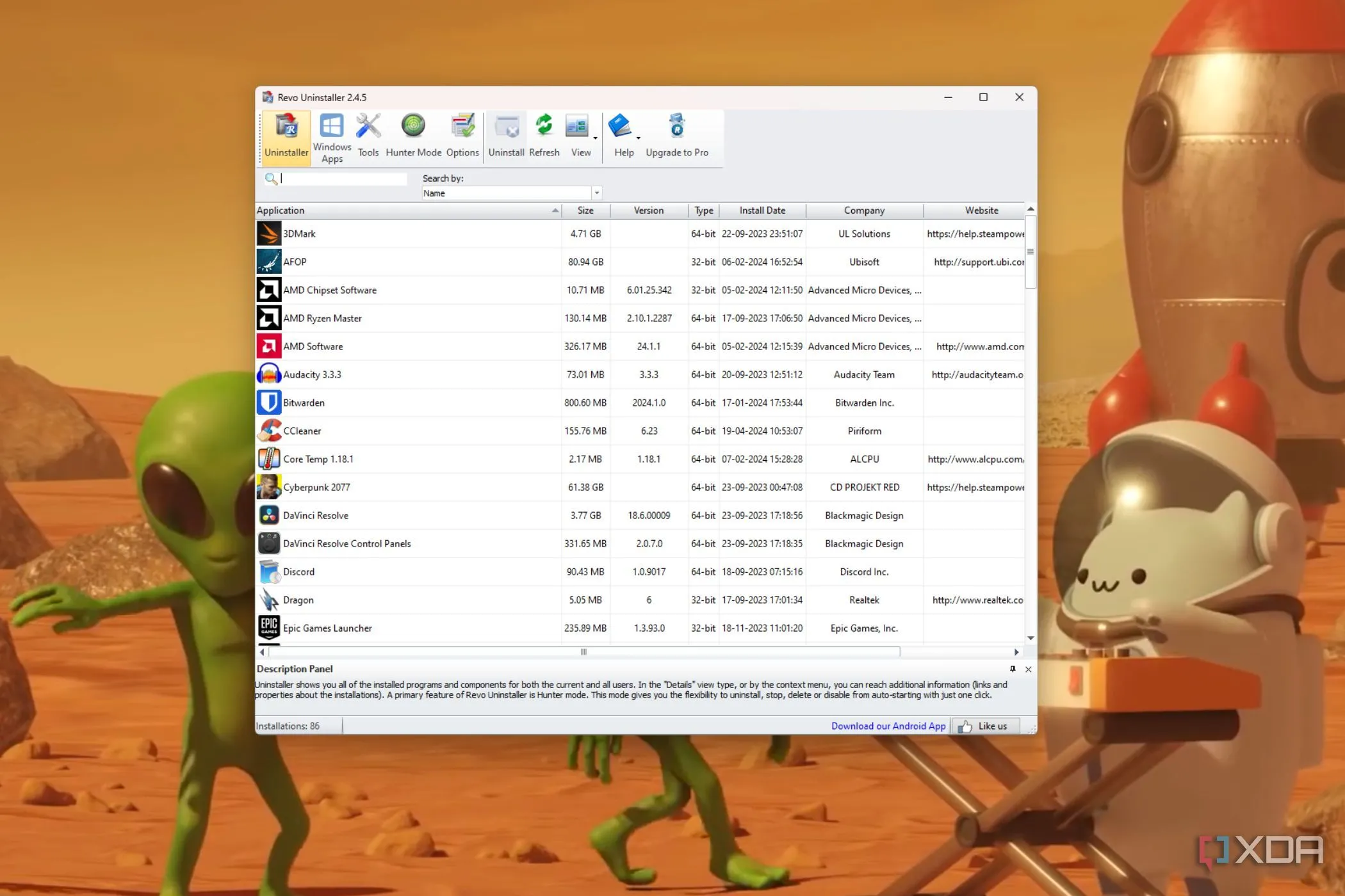 Màn hình chính của phần mềm gỡ cài đặt Revo Uninstaller