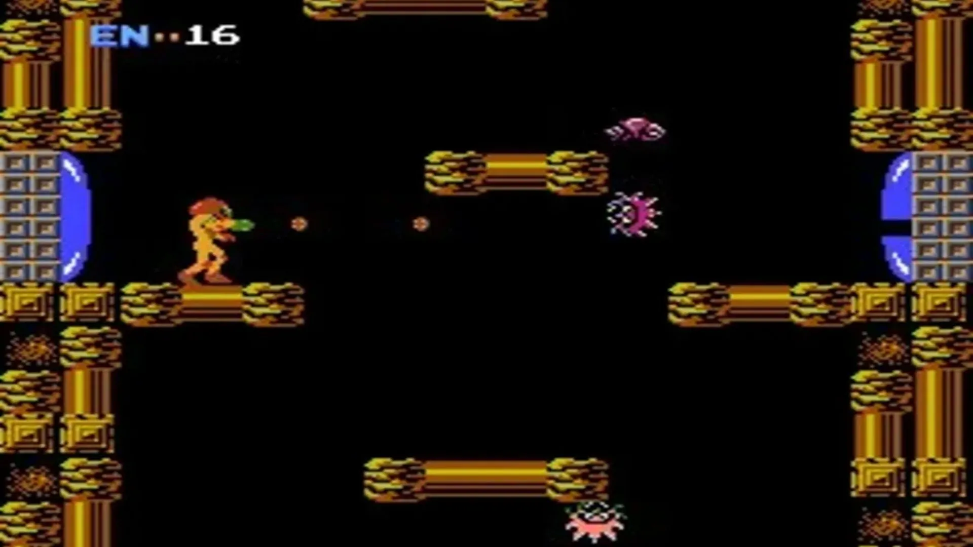 Màn hình gameplay của Metroid bản gốc trên hệ máy NES, mở ra vũ trụ khoa học viễn tưởng Samus Aran.