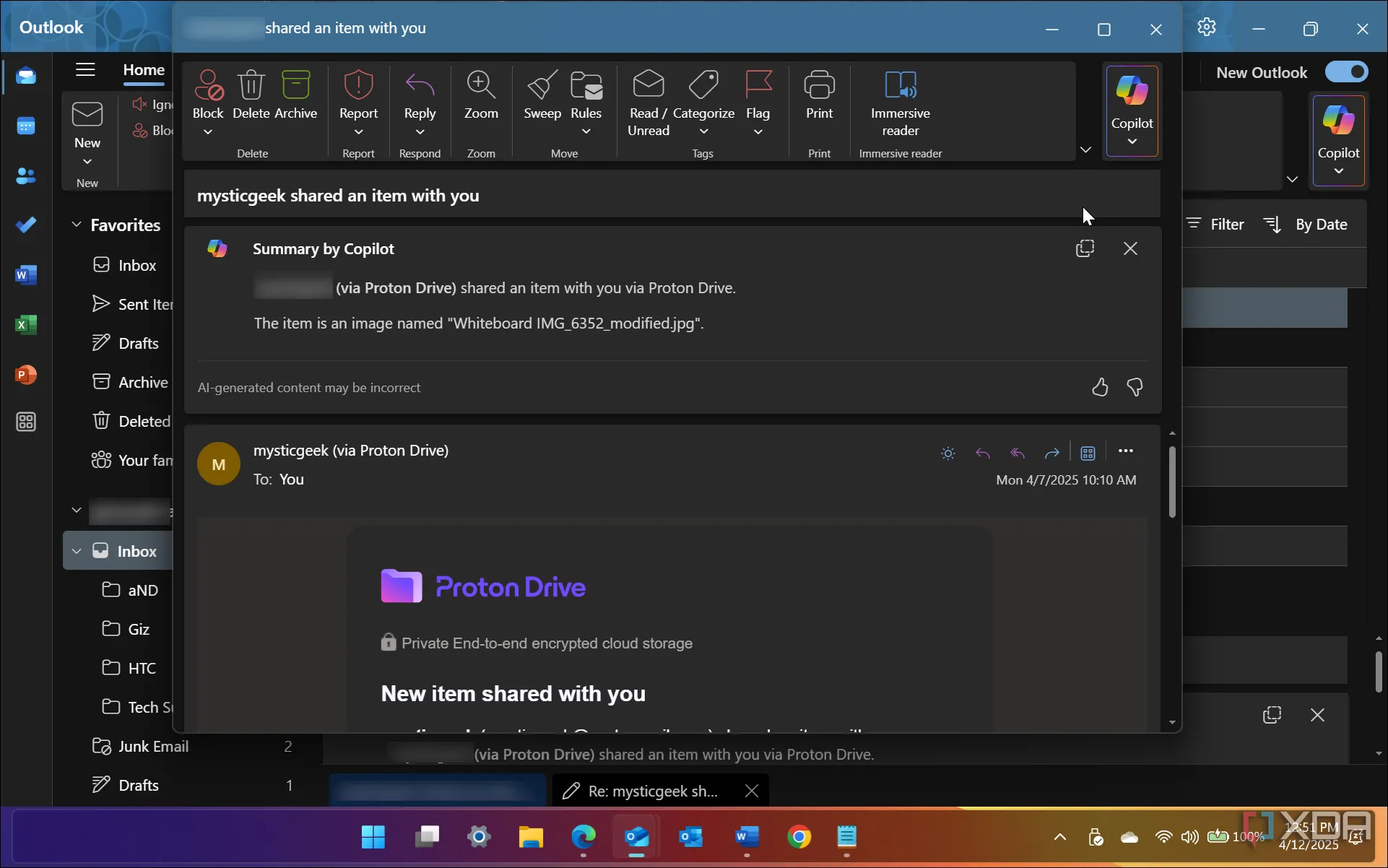Màn hình hiển thị tùy chọn tóm tắt email của Copilot trong ứng dụng Outlook, cảnh báo về lừa đảo qua email