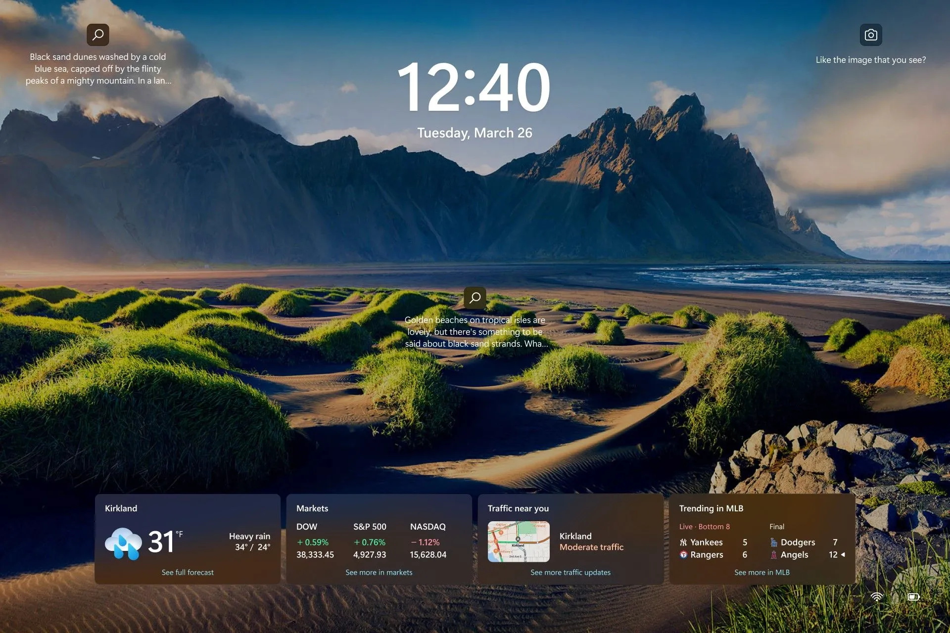 Màn hình khóa Windows 11 hiển thị các widget thông tin
