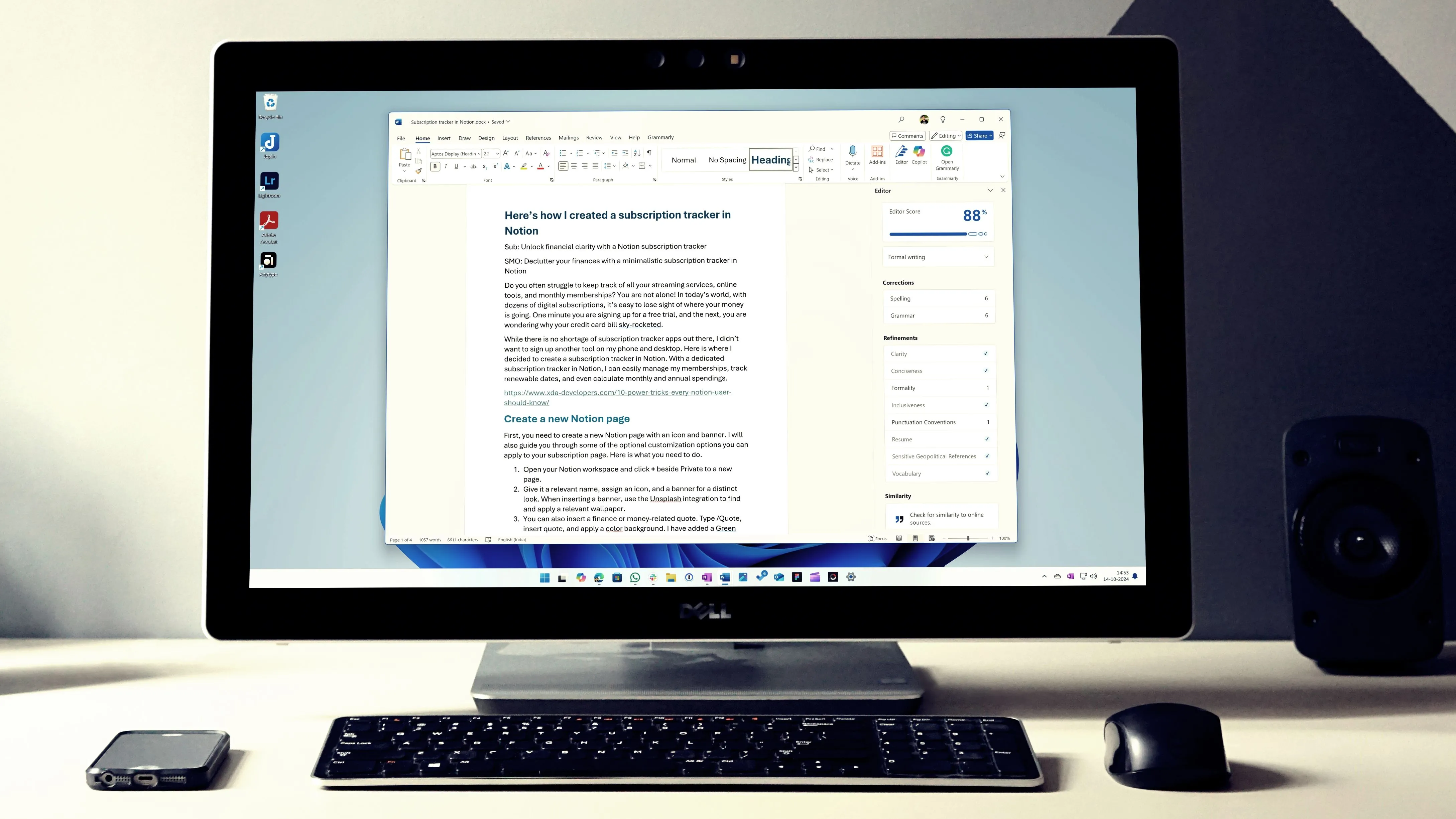 Màn hình máy tính hiển thị các lựa chọn thay thế cho công cụ kiểm tra ngữ pháp Grammarly