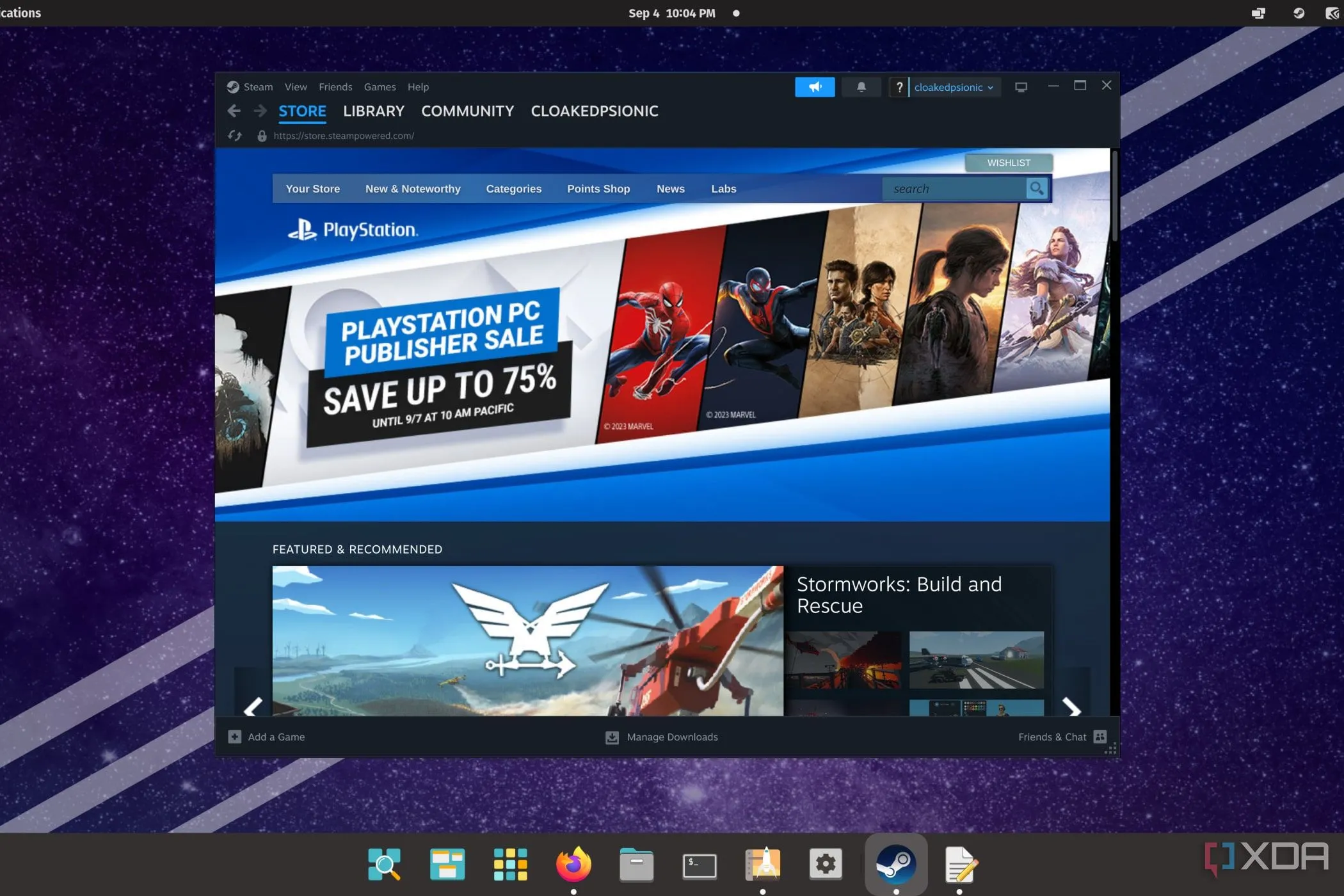 Màn hình Pop!_OS chạy Steam, minh họa khả năng tương thích với nền tảng game phổ biến