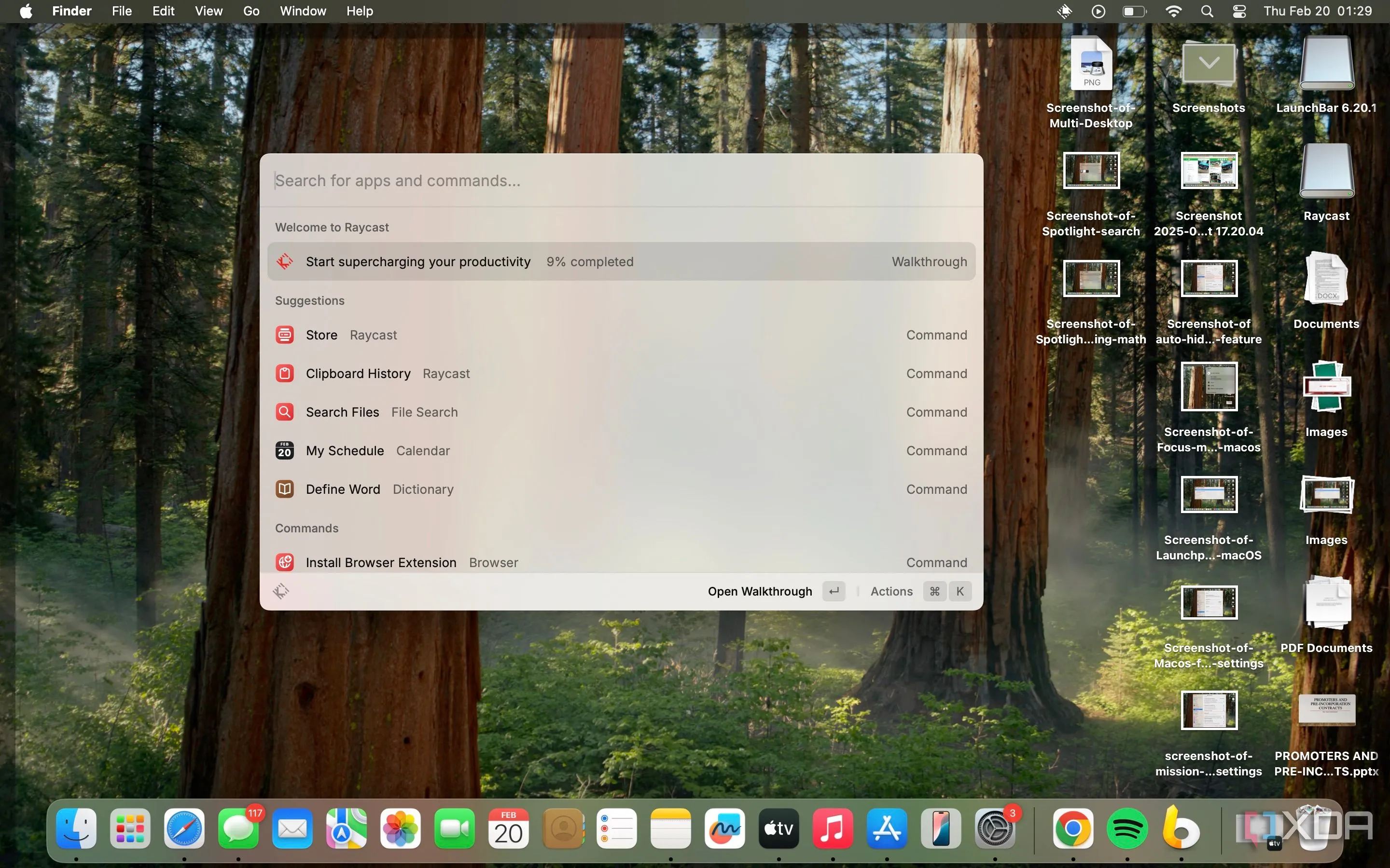 Màn hình Raycast trên macOS, hiển thị thanh tìm kiếm thông minh và các lệnh nhanh