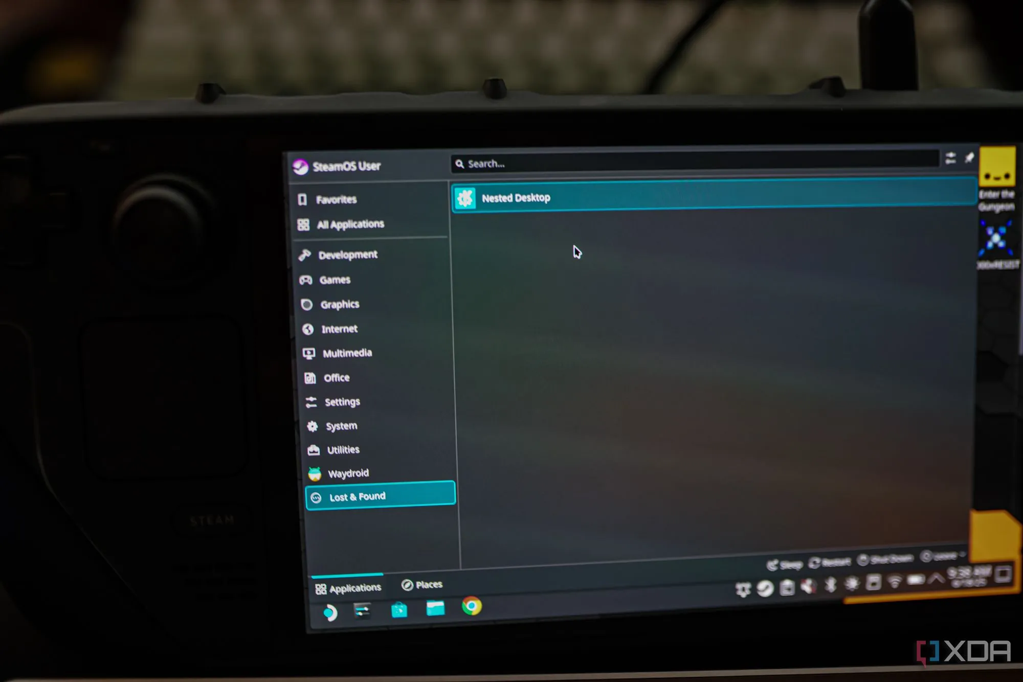 Màn hình Steam Deck hiển thị giao diện Android TV thông qua Waydroid, minh họa tính năng đa nhiệm vượt trội của Nested Desktop