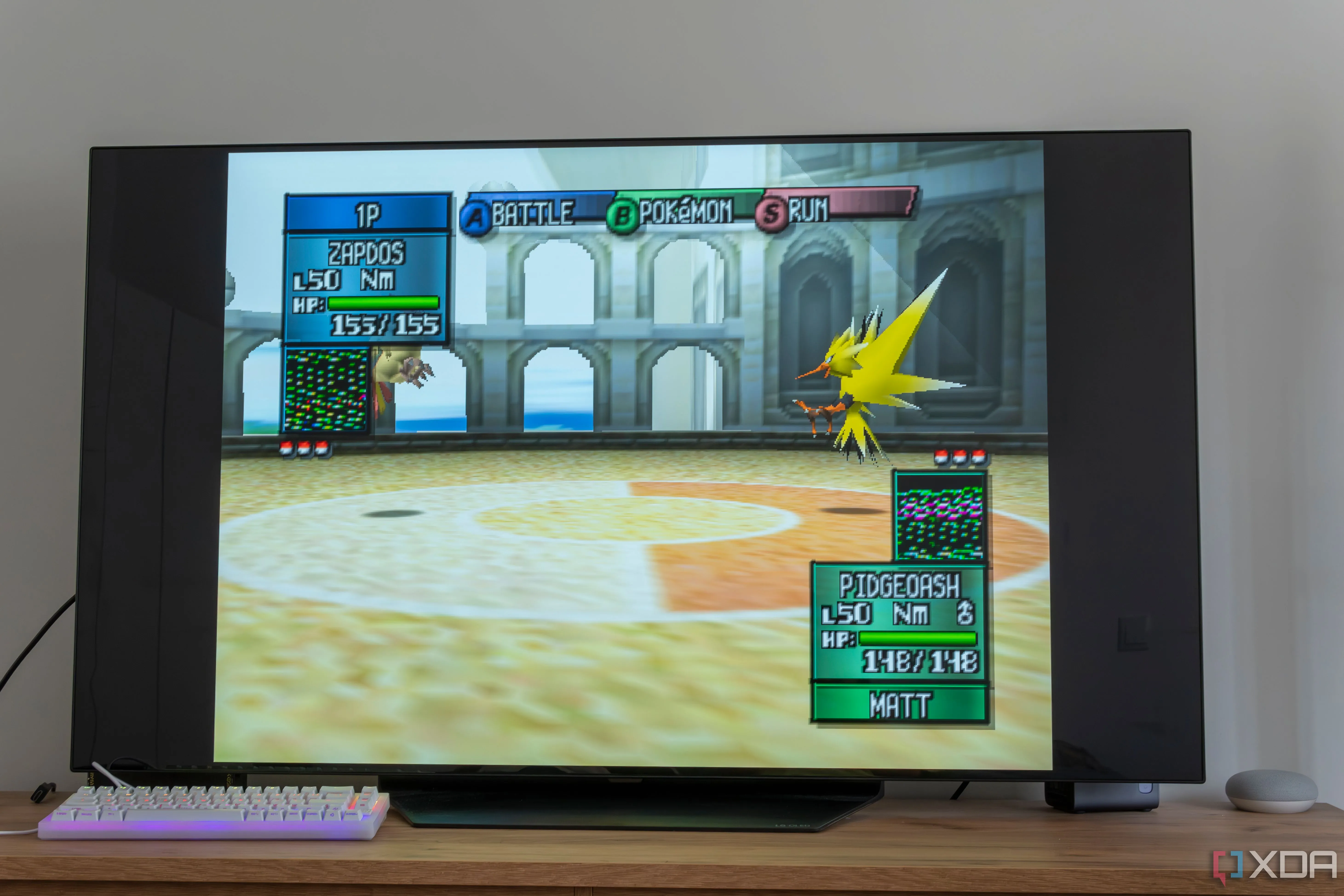Màn hình TV hiển thị game Pokémon Stadium 2, minh họa trải nghiệm chơi game retro đỉnh cao trên Lakka