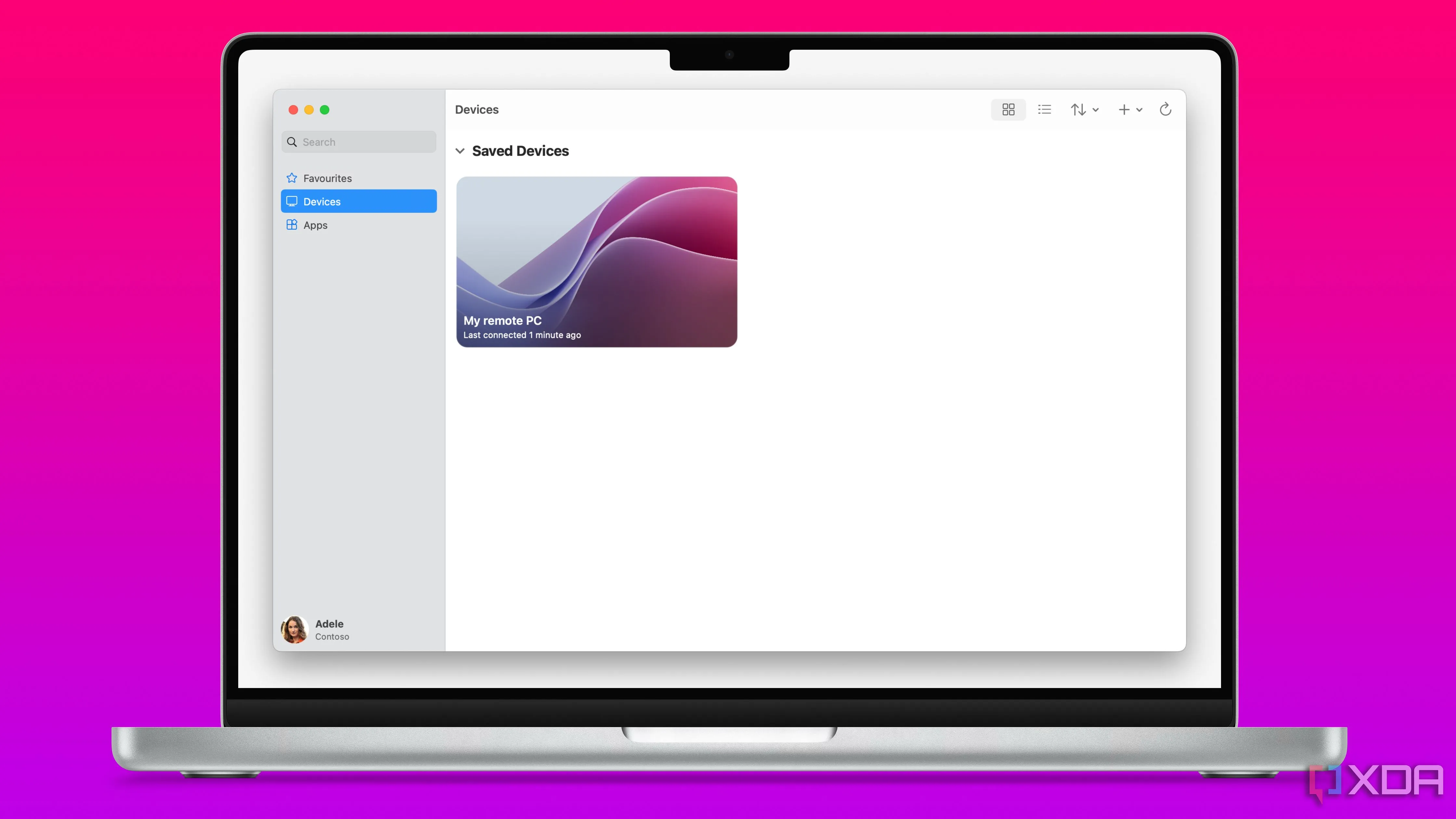 Màn hình ứng dụng Microsoft Remote Desktop trên macOS đang hiển thị kết nối tới một PC Windows, minh họa khả năng điều khiển đa nền tảng.