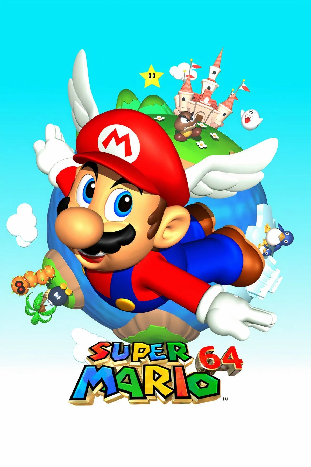 Mario đang bay trong Super Mario 64 trên Nintendo 64