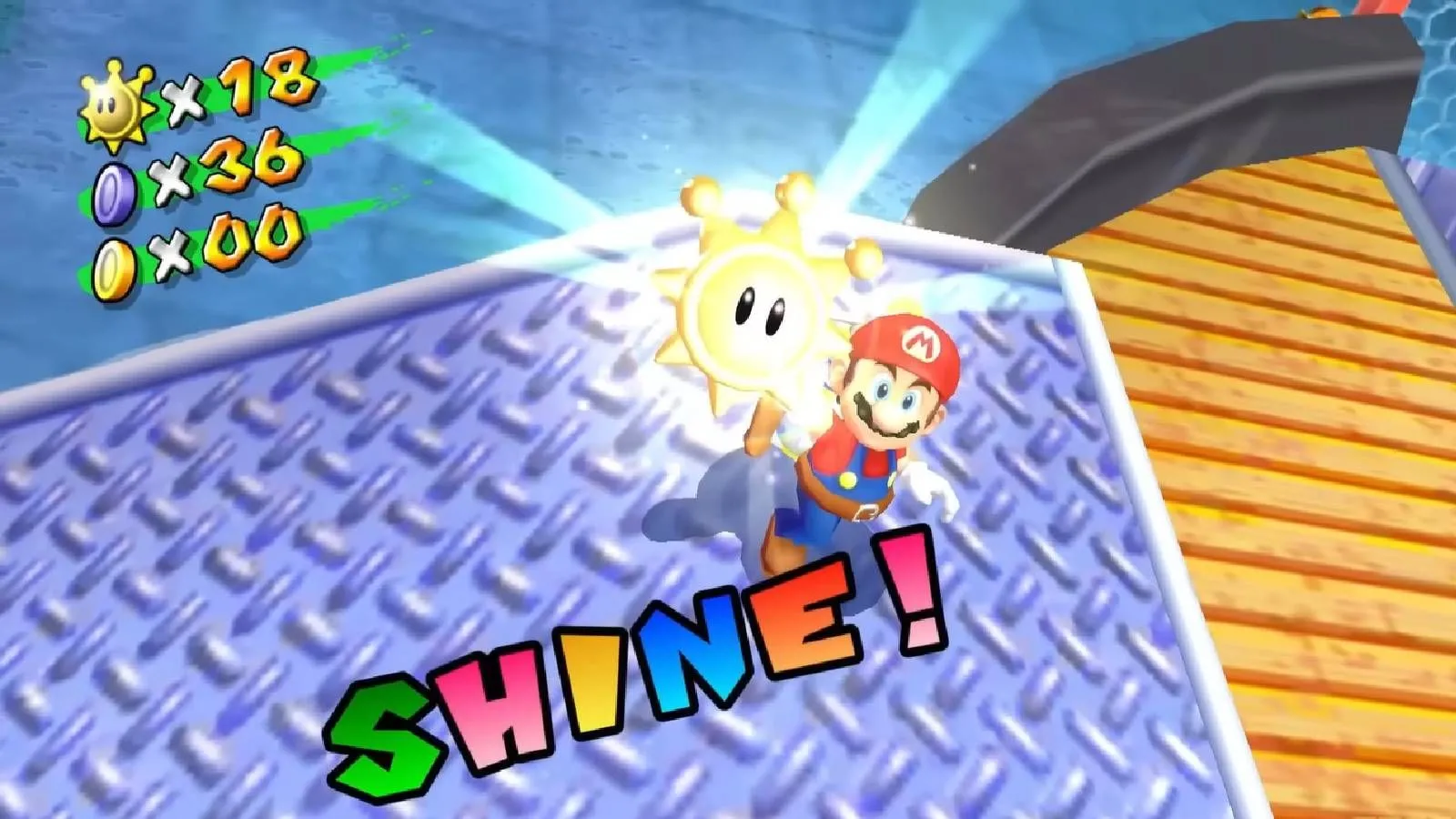 Mario nhận Shine trong game Super Mario Sunshine, minh chứng cho chất lượng game của Nintendo