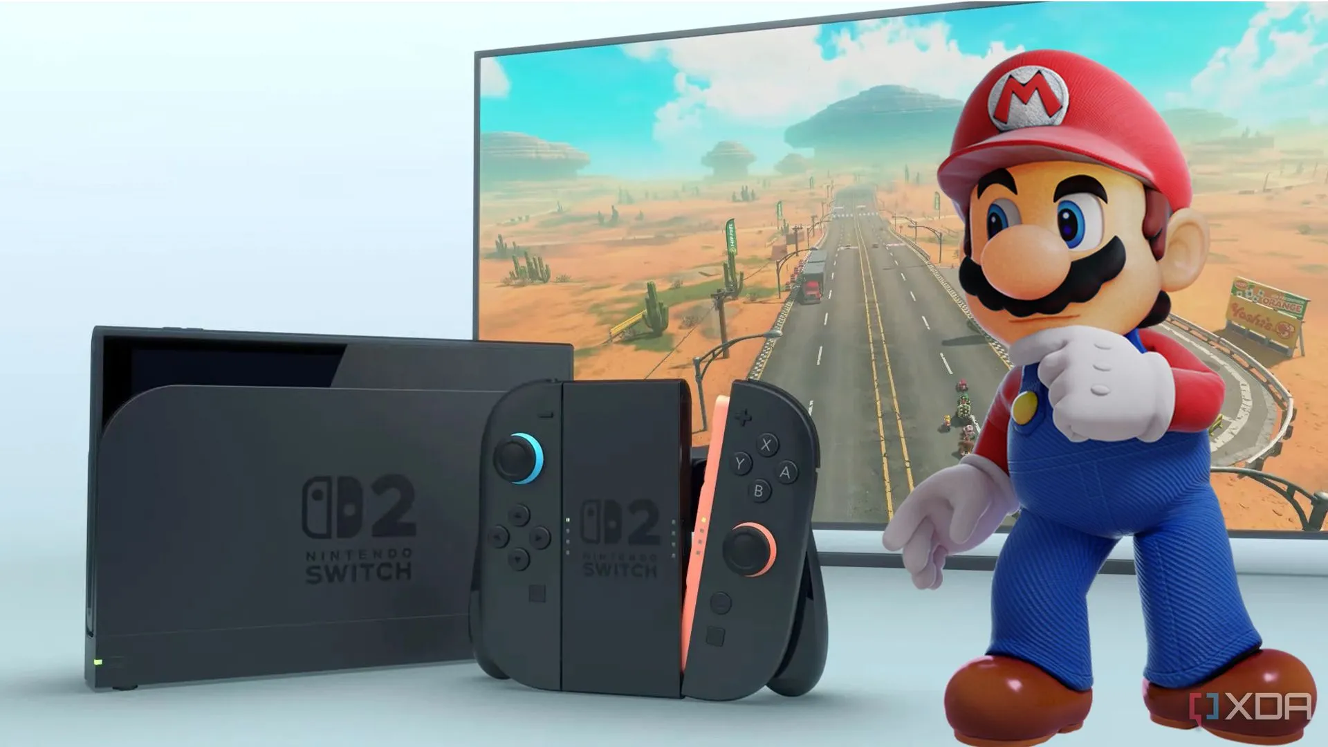 Mario và logo Nintendo Switch 2, biểu tượng cho thế hệ console sắp ra mắt, trong bối cảnh Nintendo chuyển giao từ Switch 1.