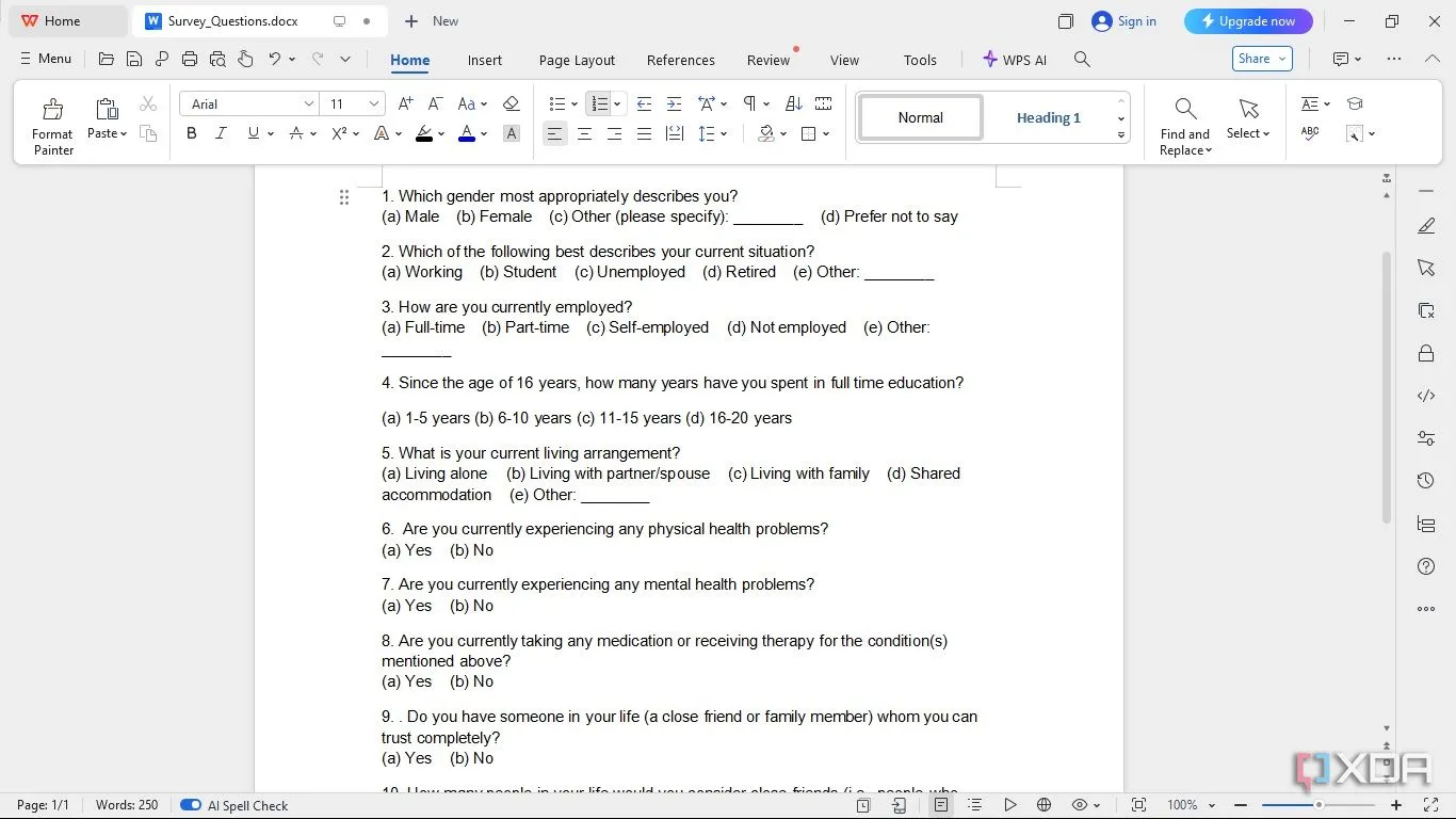 Mẫu câu hỏi khảo sát điển hình dùng để nhập dữ liệu vào SPSS