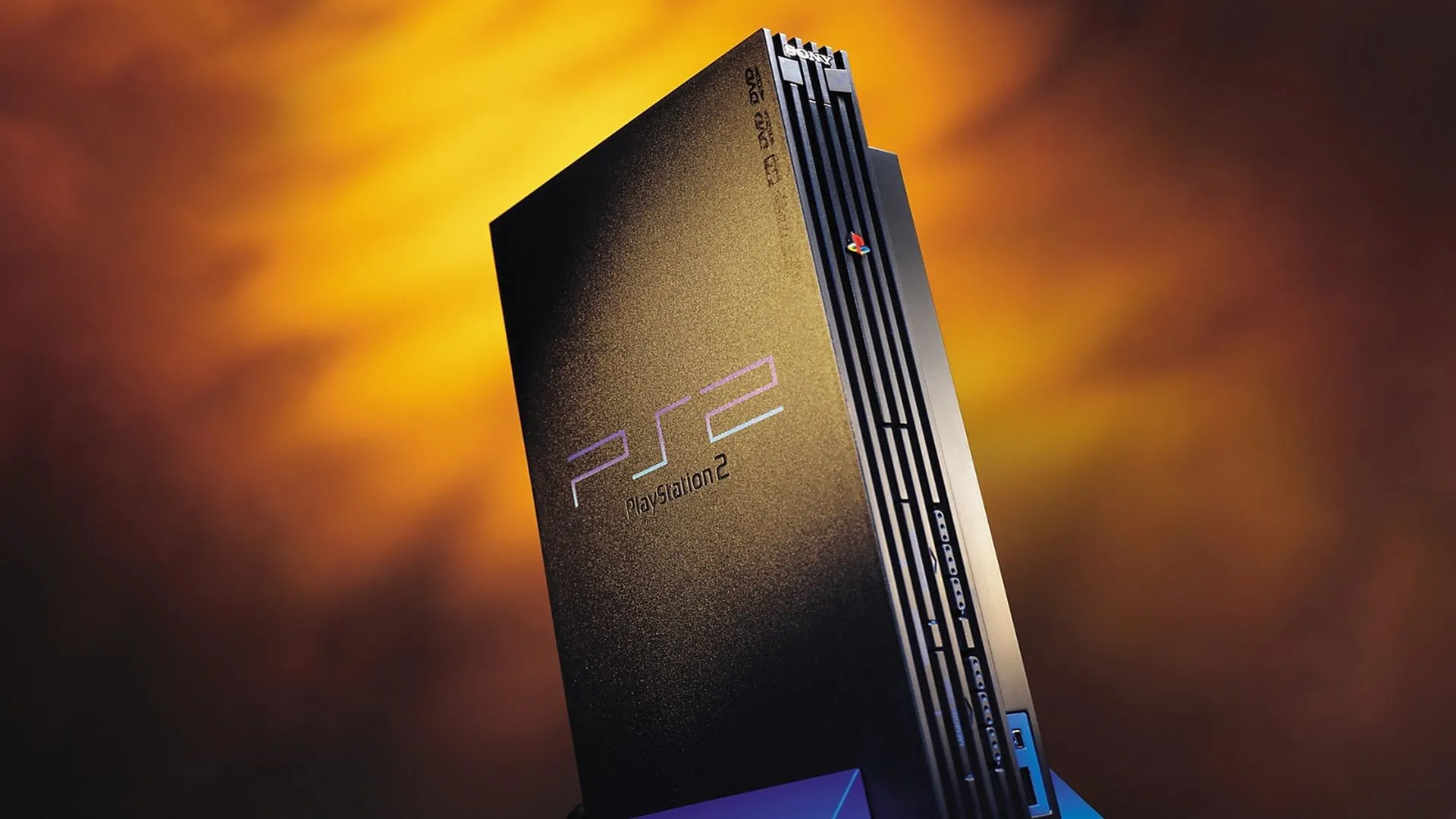 Máy chơi game PlayStation 2 màu đen với logo PS2