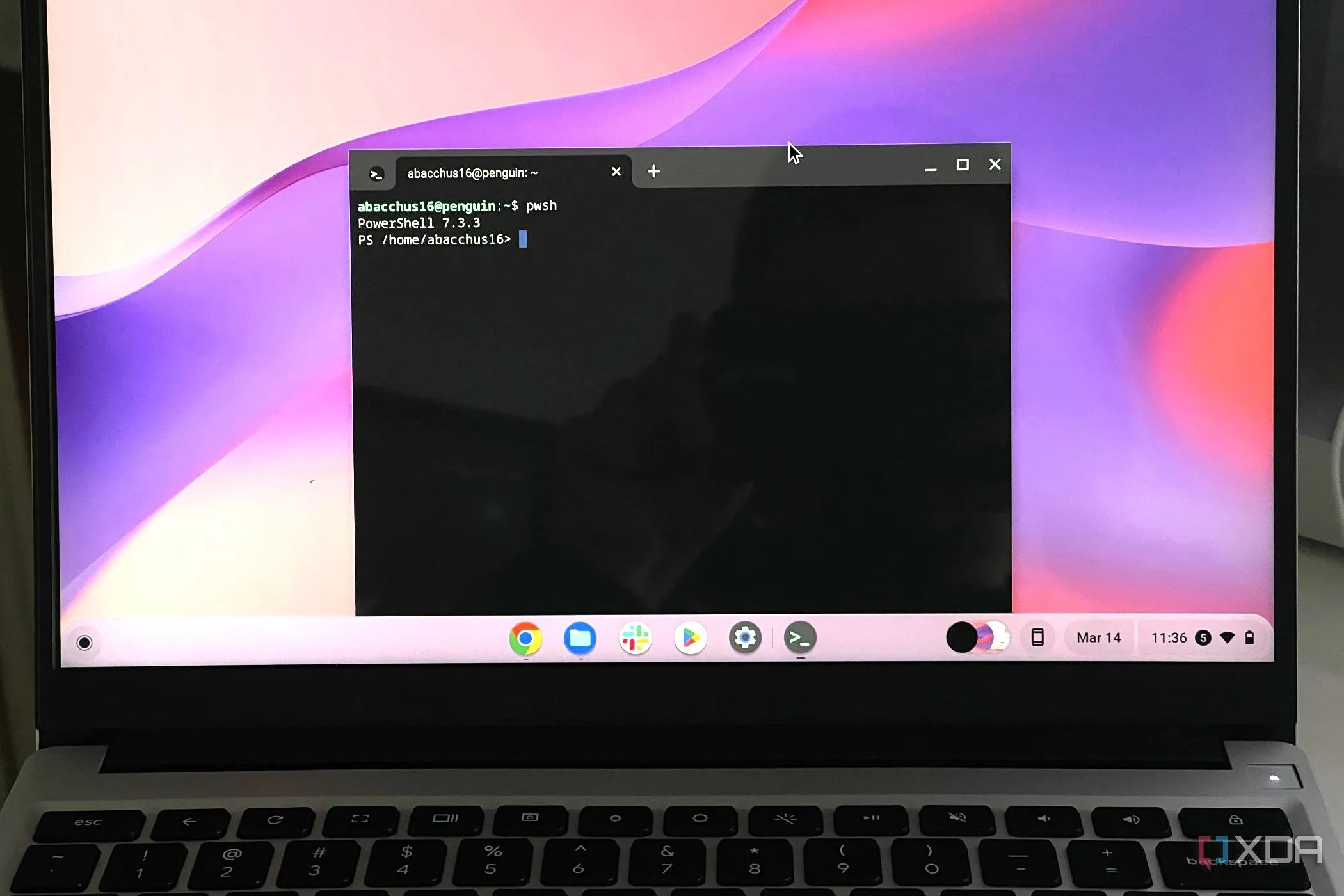 Máy tính chạy PowerShell trên hệ điều hành ChromeOS, minh họa khả năng tương thích đa nền tảng