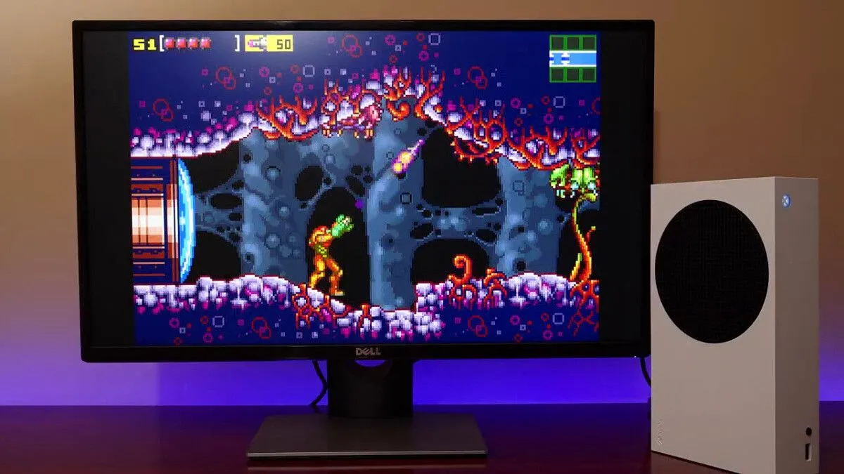 Máy Xbox Series S đang chạy giả lập RetroArch, minh họa khả năng chơi game retro trên nền tảng hiện đại.