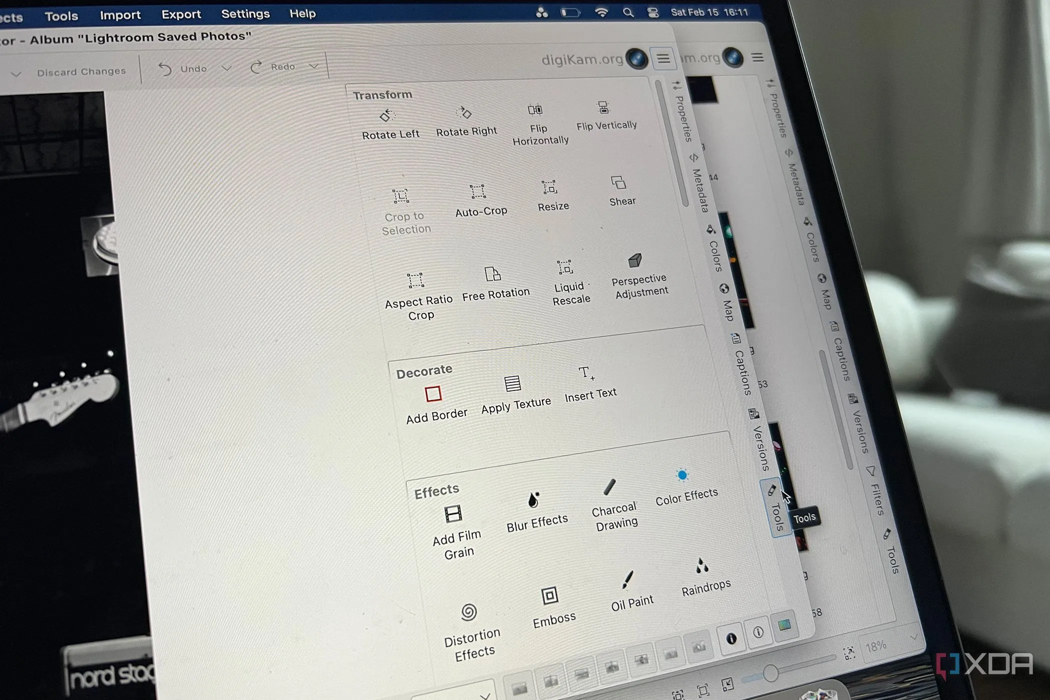 Menu công cụ chỉnh sửa ảnh cơ bản của DigiKam
