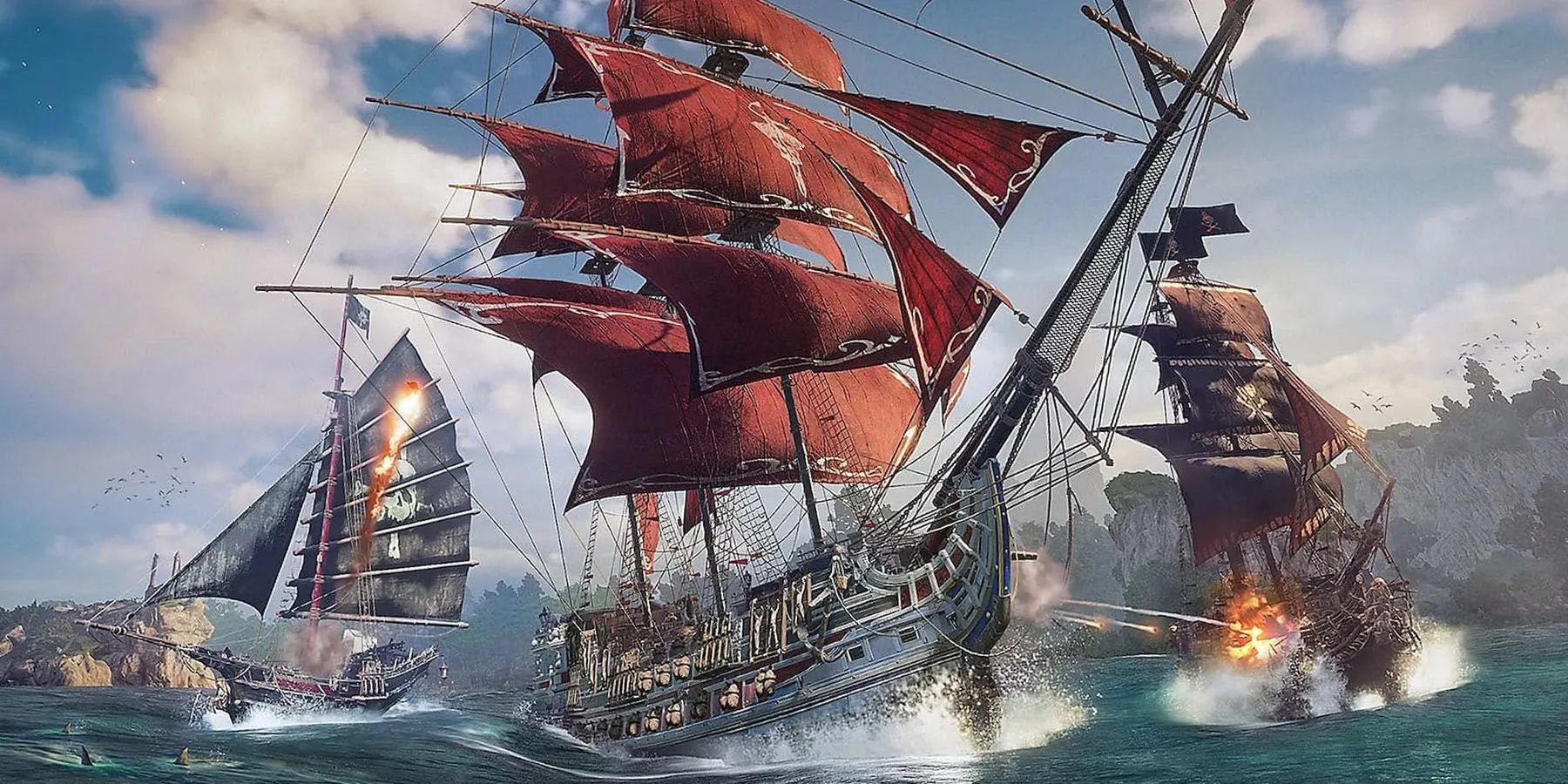 Minh họa chiến hạm và các yếu tố hải tặc trong game Skull &amp; Bones
