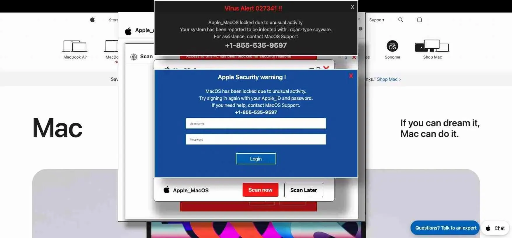 Minh họa tấn công lừa đảo (phishing) trên máy tính Mac