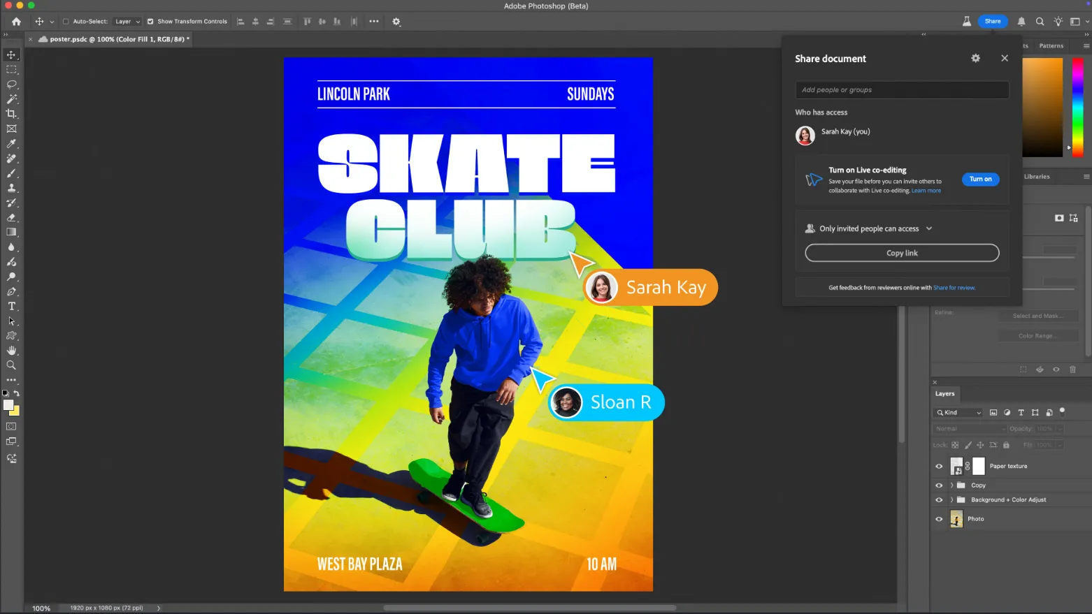 Minh họa tính năng cộng tác thời gian thực Live Co-Editing trong Adobe Photoshop