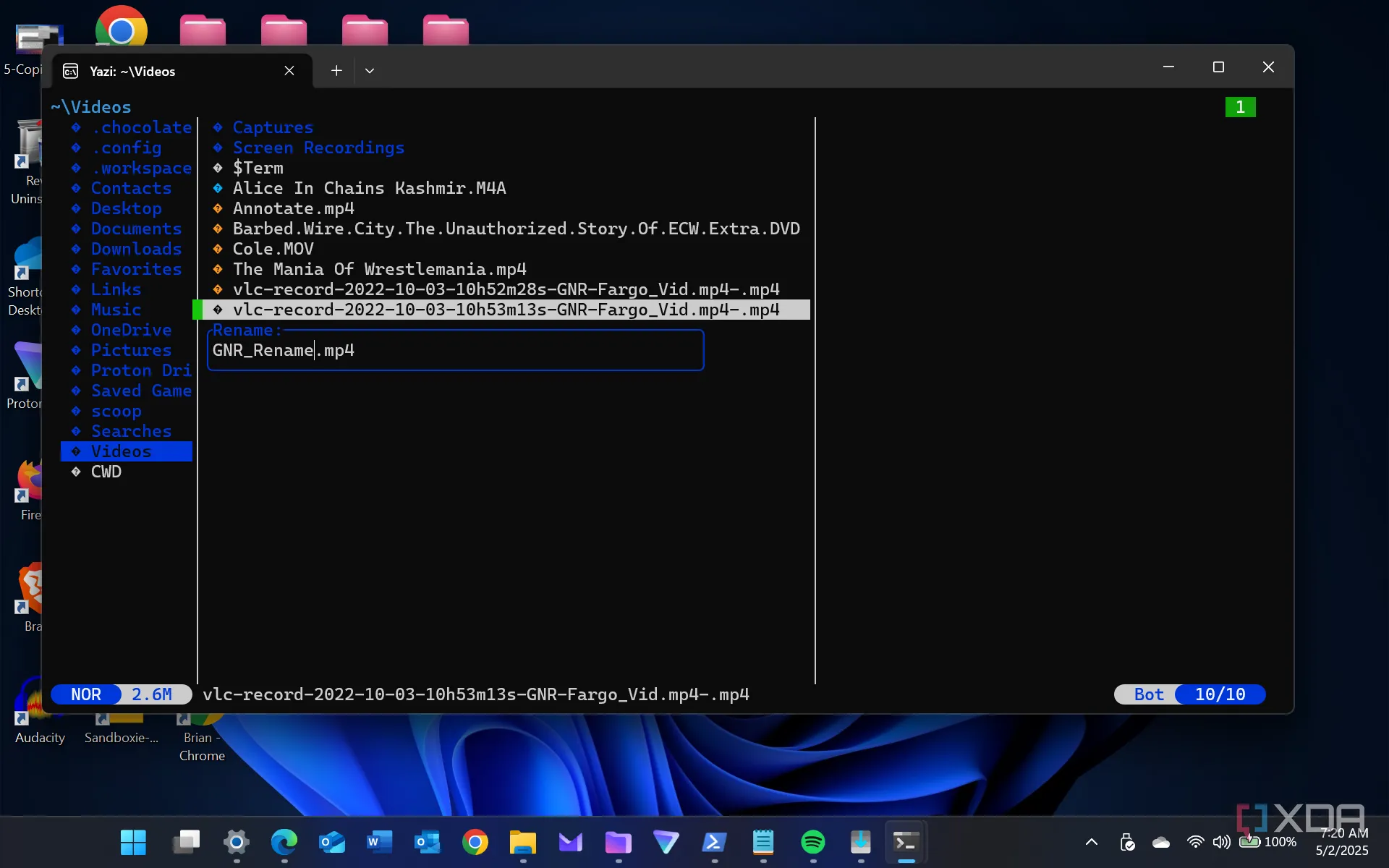 Minh họa tính năng đổi tên tệp tin trong Yazi file manager trên môi trường terminal