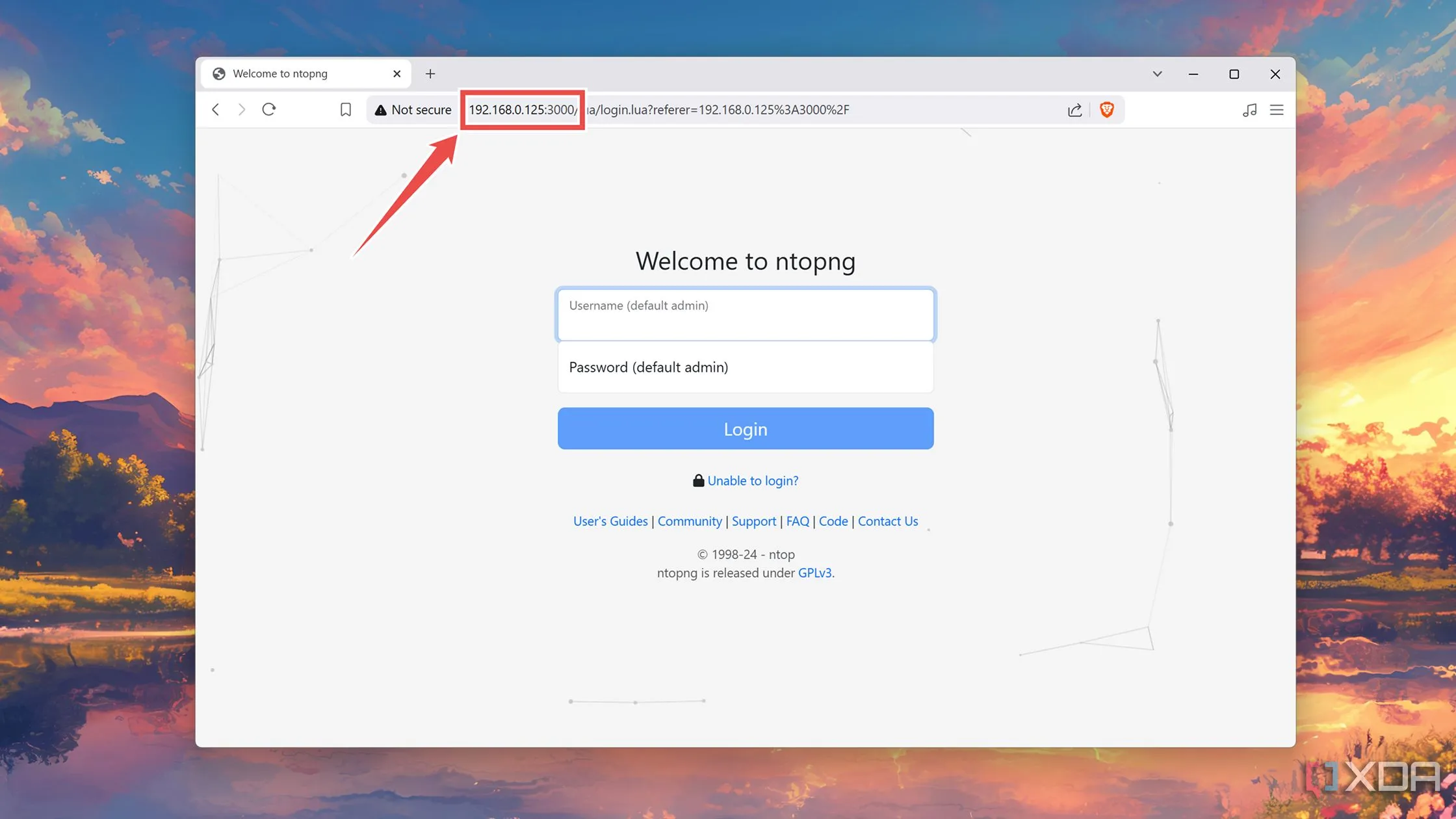 Mở giao diện người dùng web ntopng từ một thiết bị khác trong cùng mạng bằng địa chỉ IP