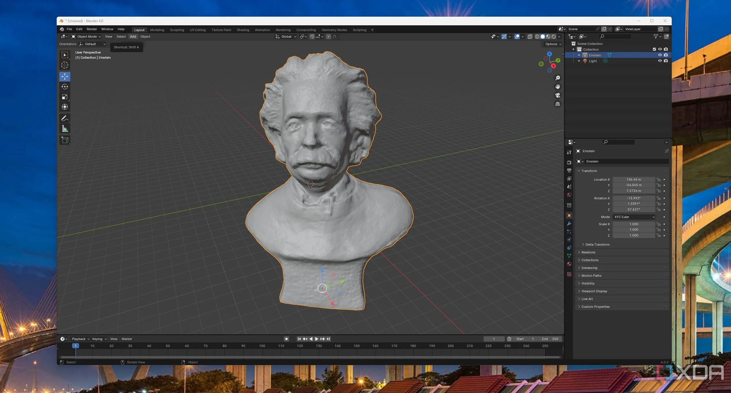 Mô hình đầu Einstein điêu khắc 3D trong phần mềm Blender