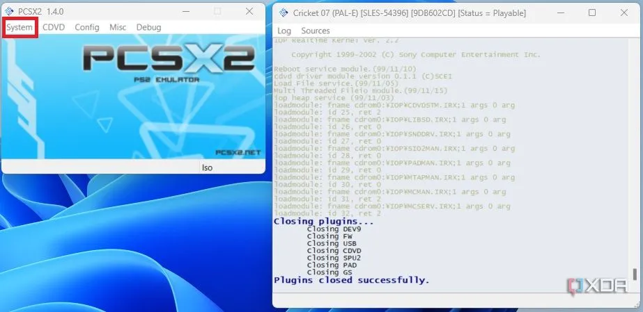 Mô tả: Giao diện của phần mềm giả lập PCSX2, cho phép chơi game PlayStation 2 trên máy tính.