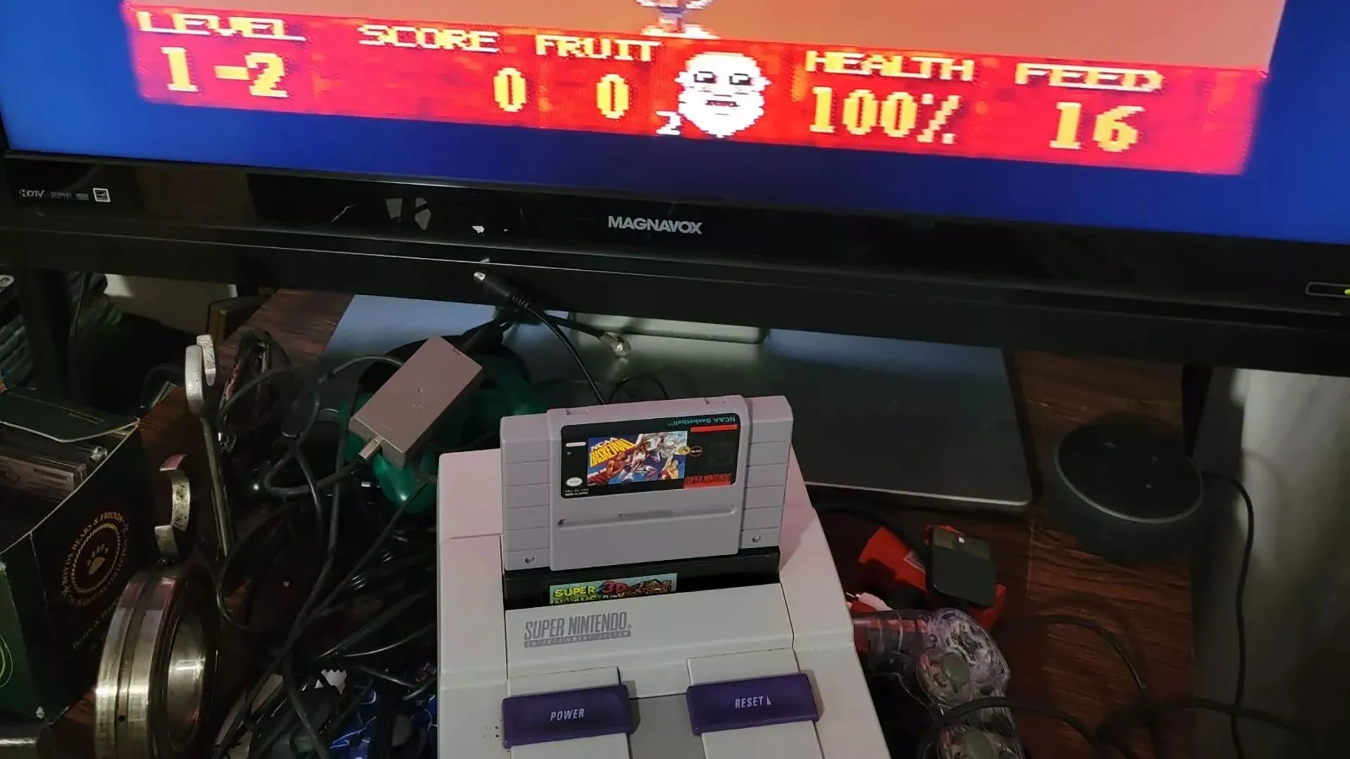 Mô tả: Hình ảnh game Super Noah's Ark 3D đang chạy trên hệ máy giả lập SNES.