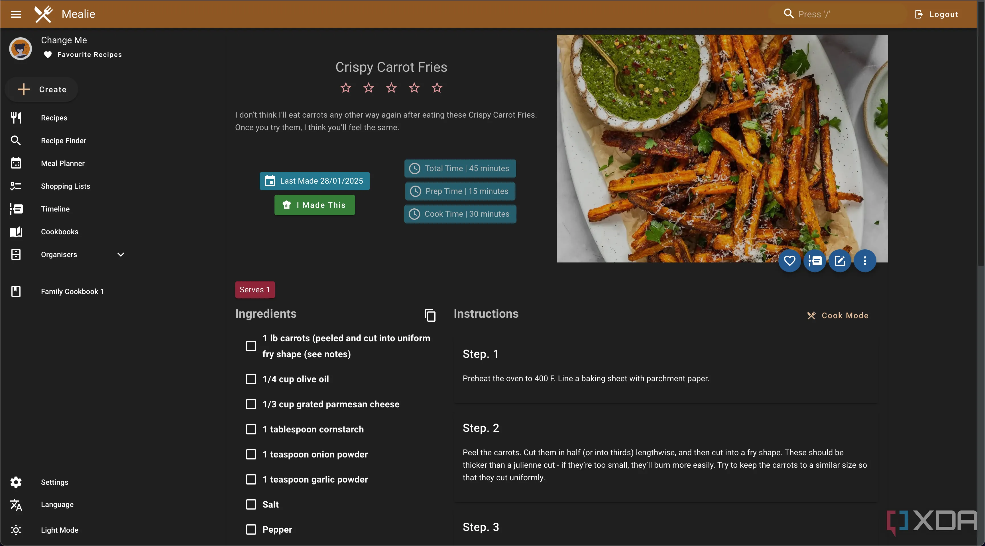 Mô tả về Mealie Recipe, một trong nhiều Docker container hữu ích khác