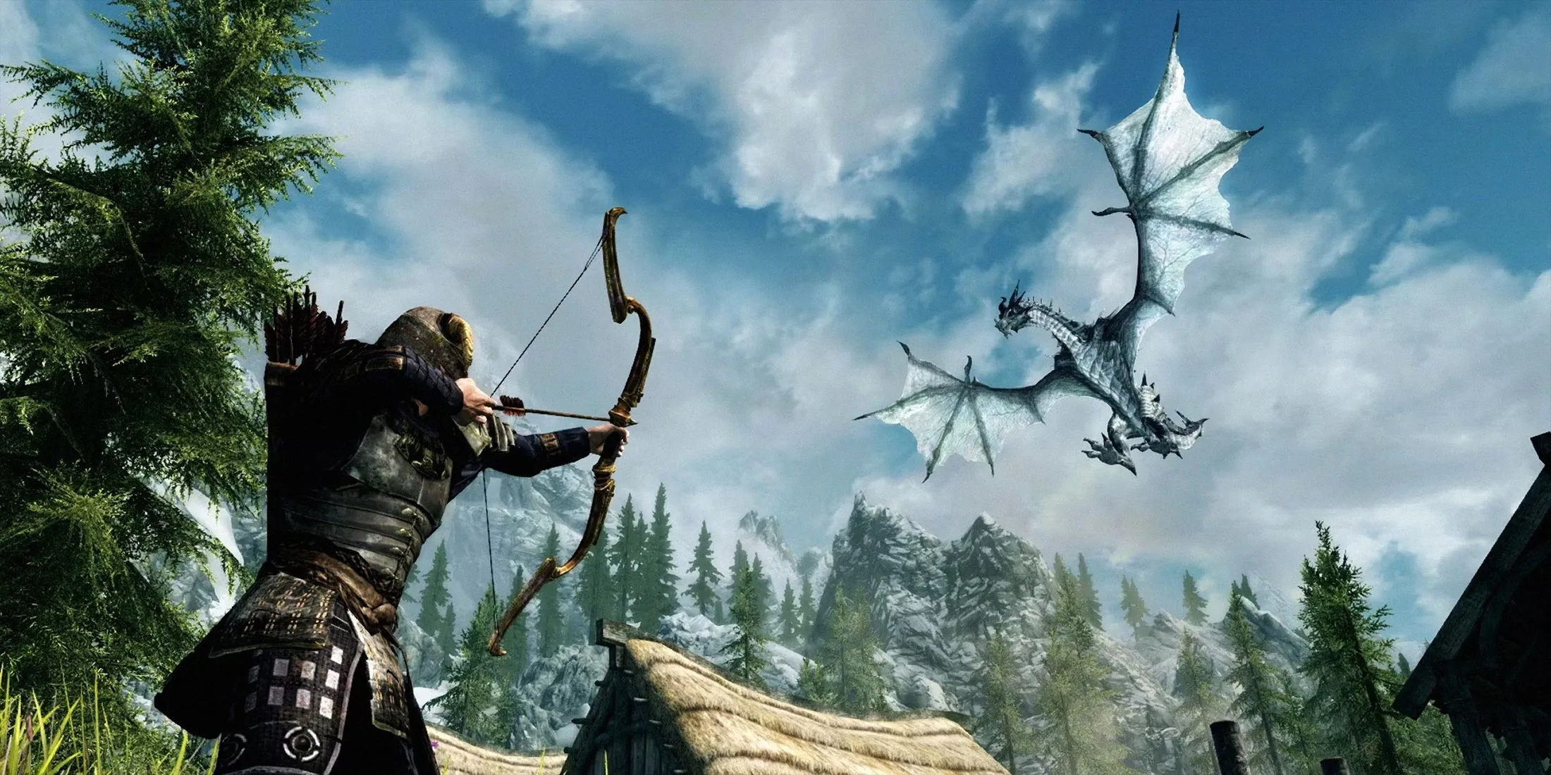 Một cảnh trong game Skyrim, thể hiện nhân vật Dragonborn sử dụng Shout
