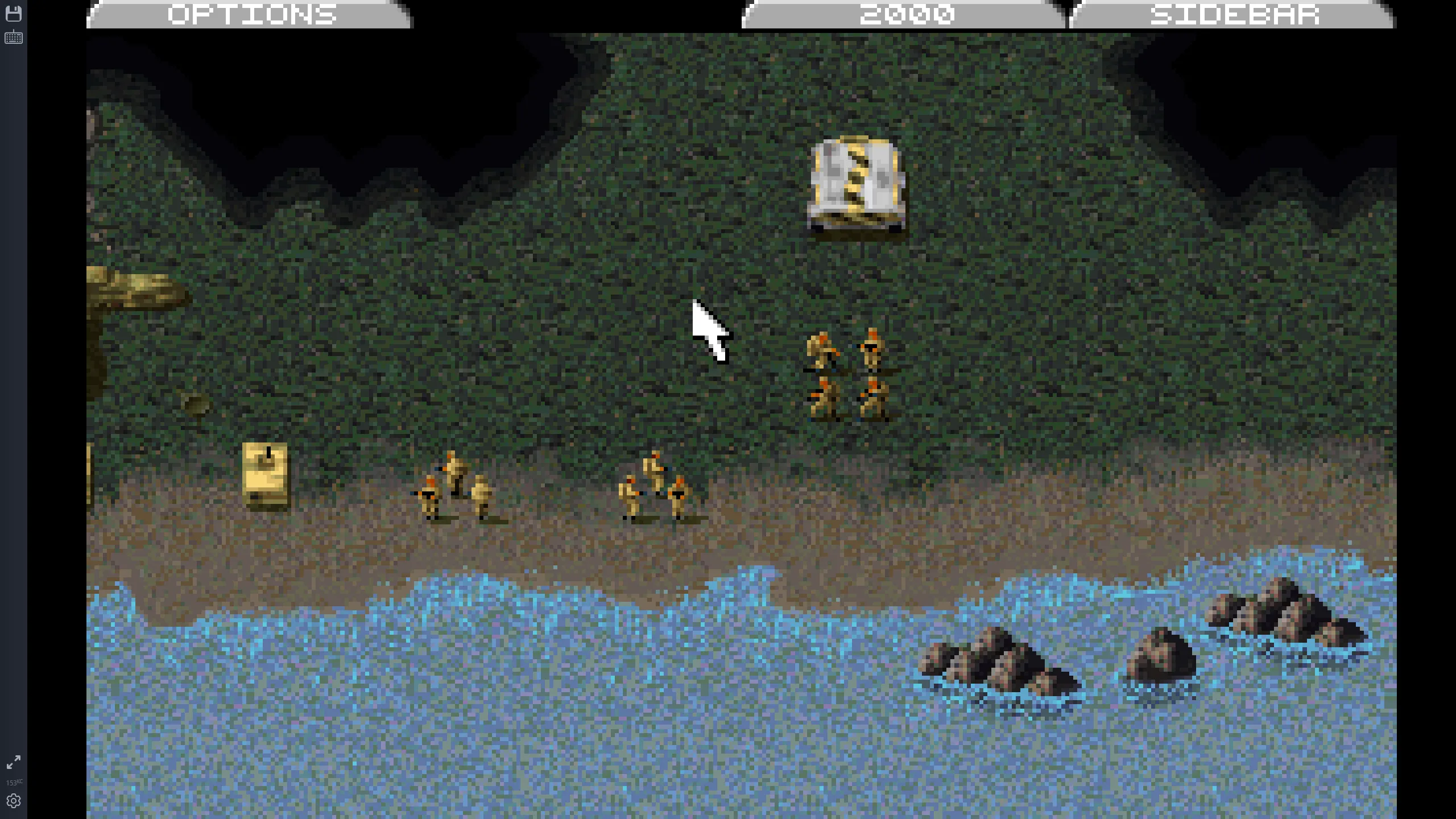 Một cảnh từ game Command &amp; Conquer trên DOS với quân đội bên sông