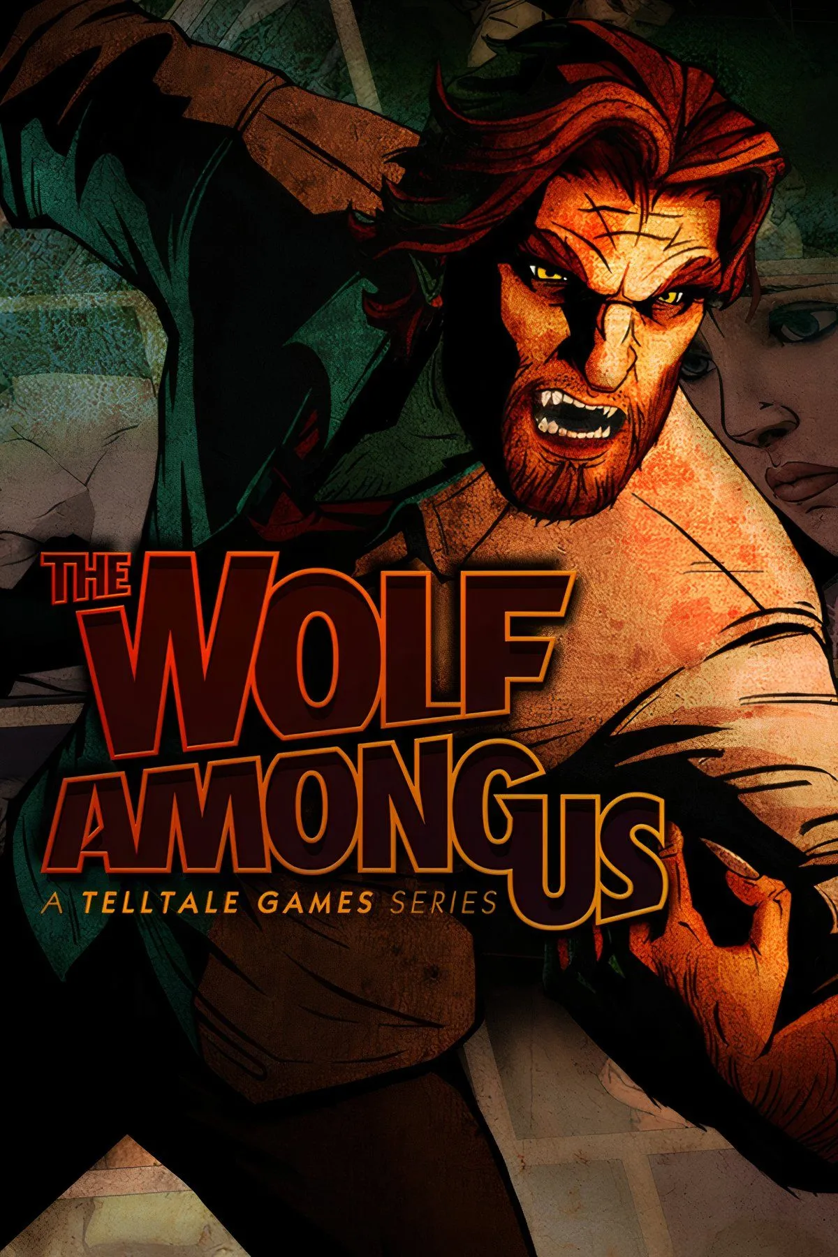 Một collage hình ảnh từ game The Wolf Among Us, nổi bật các nhân vật chính Bigby Wolf và Snow White, cùng với các cảnh trinh thám và đối thoại quan trọng trong game.