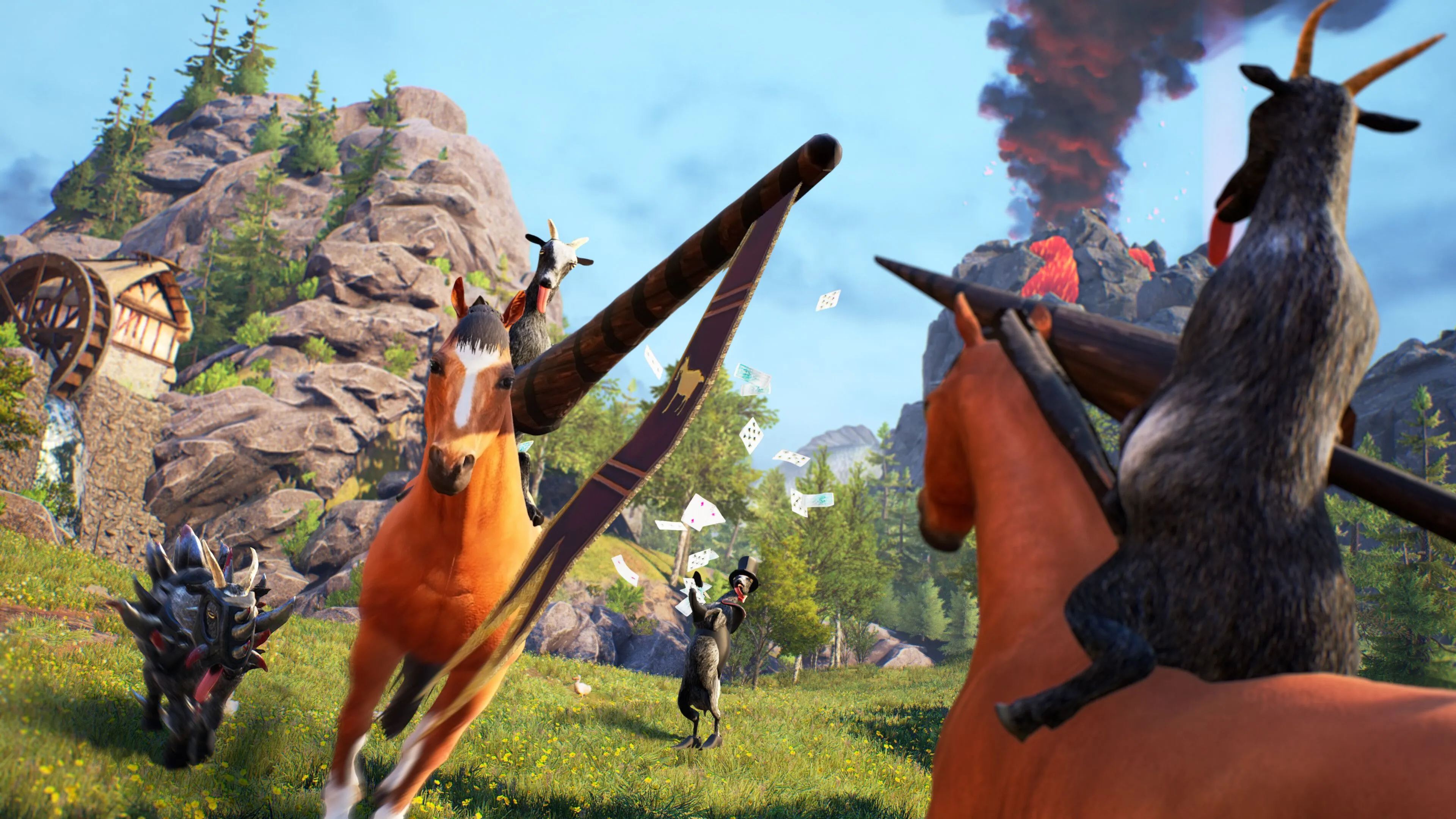 Một con dê đang gây hỗn loạn trong game Goat Simulator, minh họa cho ý tưởng game giả lập động vật độc đáo và hài hước
