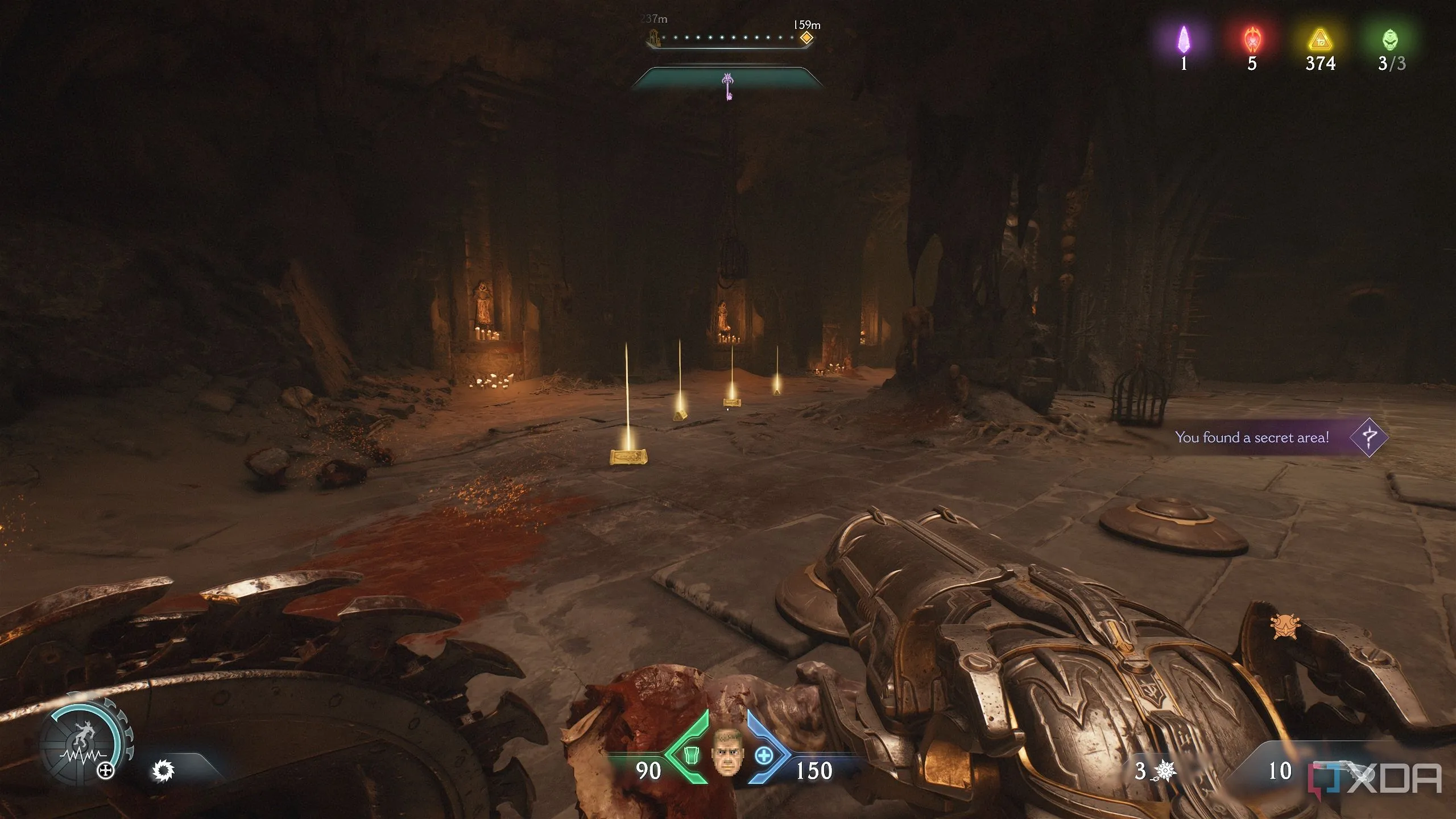 Một hàng thỏi vàng trong khu vực bí mật 8 của Doom: The Dark Ages.