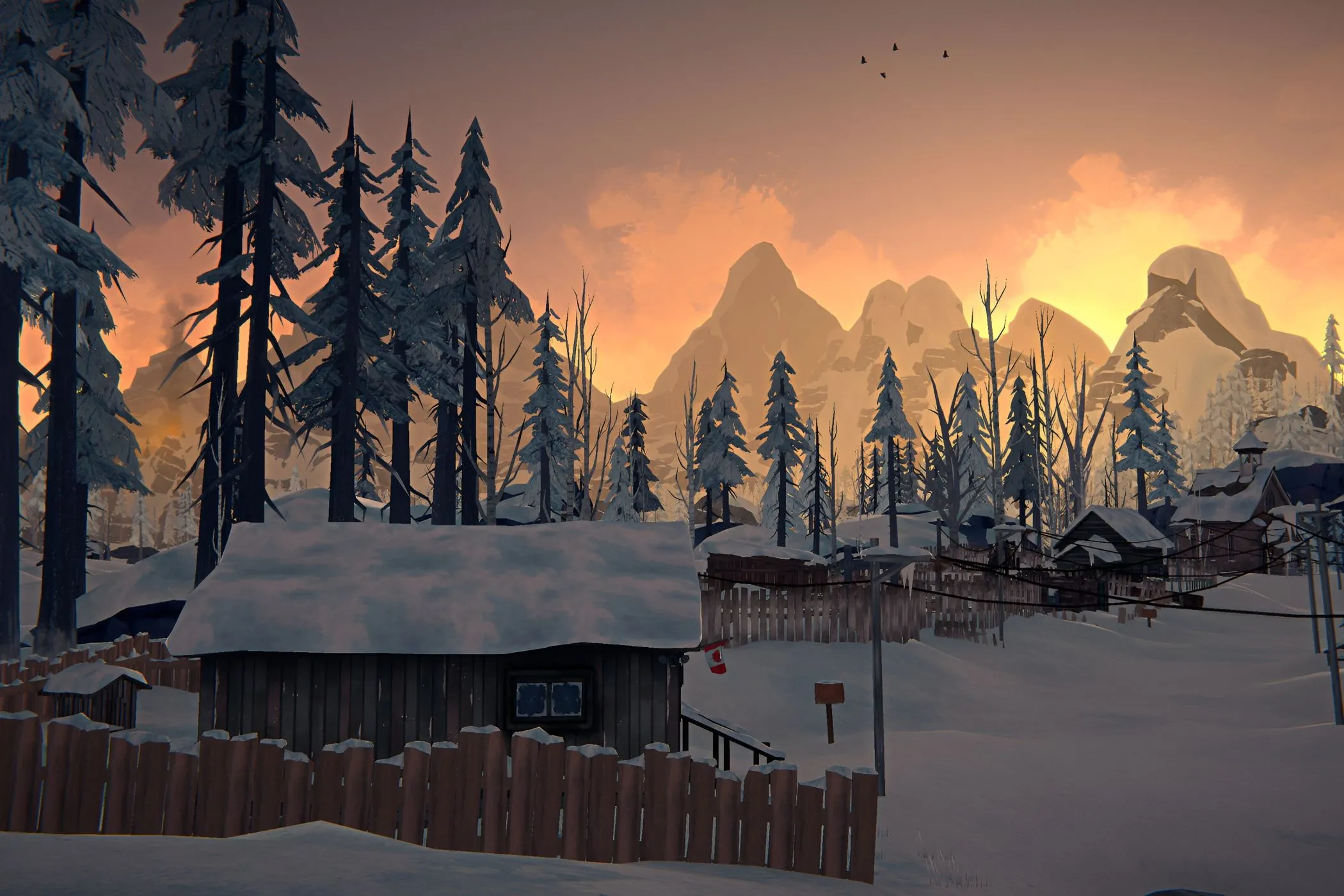 Một khung cảnh mùa đông tuyết trắng tuyệt đẹp trong game sinh tồn indie The Long Dark, minh họa không khí căng thẳng và đầy thử thách.