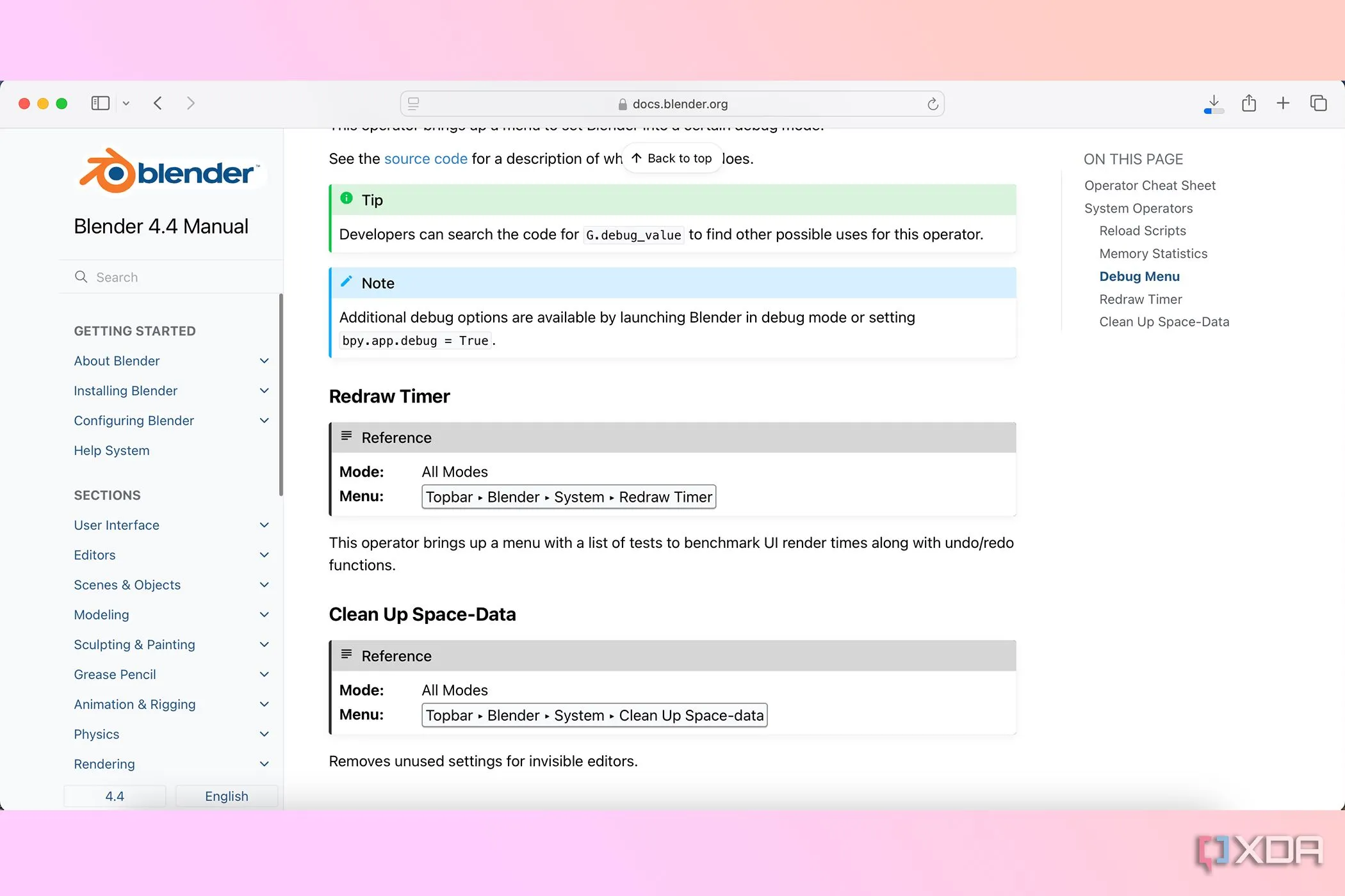 Một màn hình hiển thị trang cheat sheet Python, minh họa khả năng tùy biến chức năng Blender bằng ngôn ngữ lập trình Python