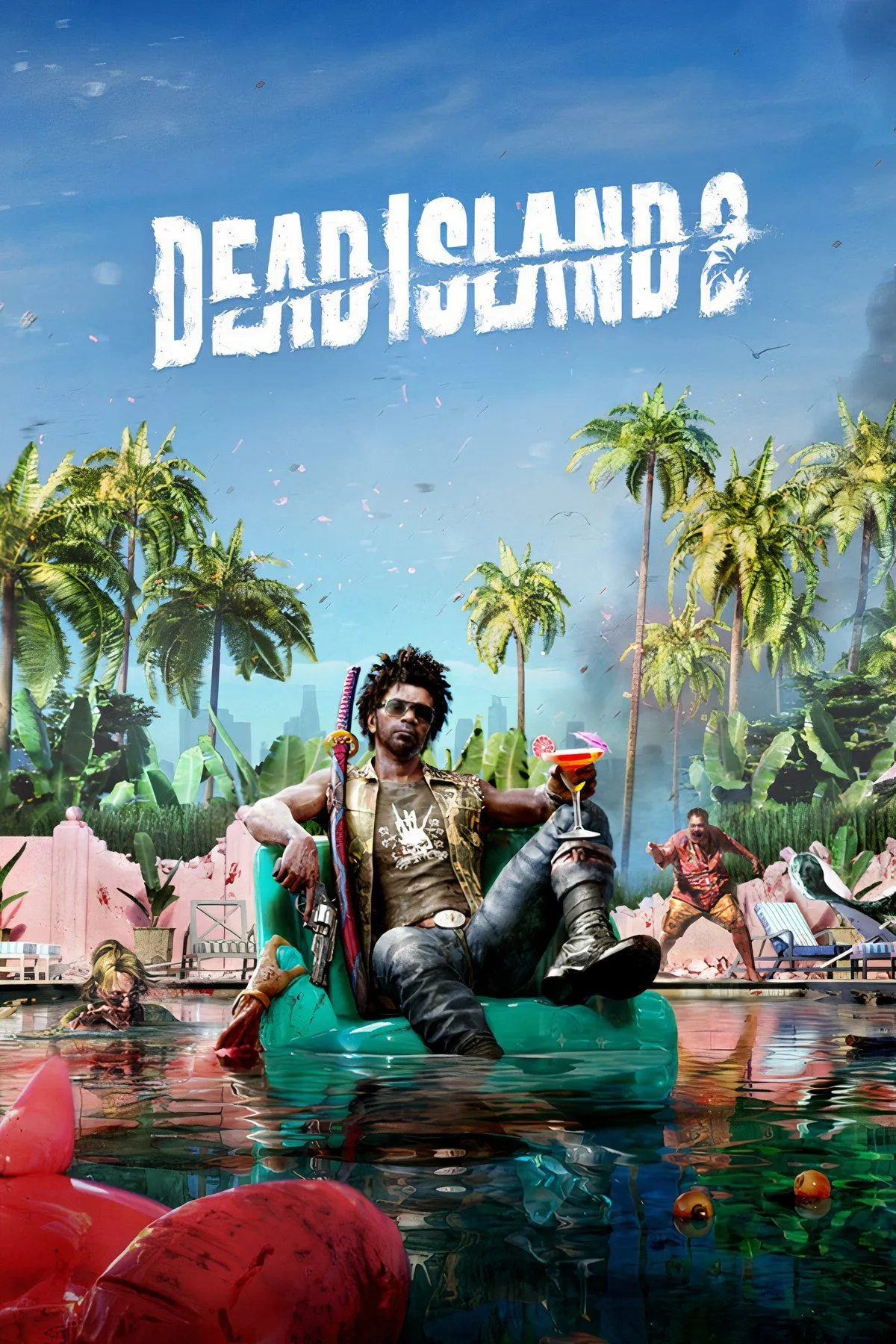 Một nhóm nhân vật đang chiến đấu với các xác sống giữa thành phố Los Angeles hoang tàn trong Dead Island 2