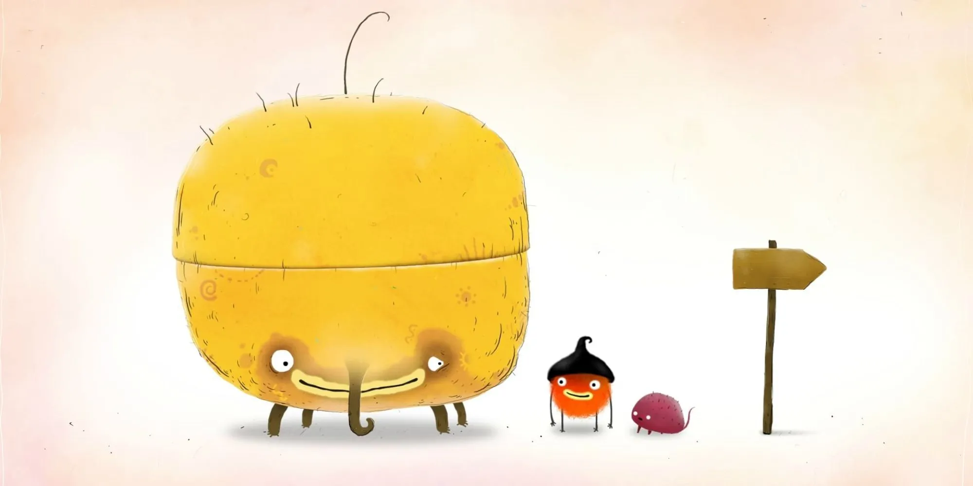 Một phân cảnh hoạt hình vui nhộn trong game Chuchel, cho thấy Chuchel đang cố gắng lấy quả cherry quý giá giữa các chướng ngại vật sáng tạo.